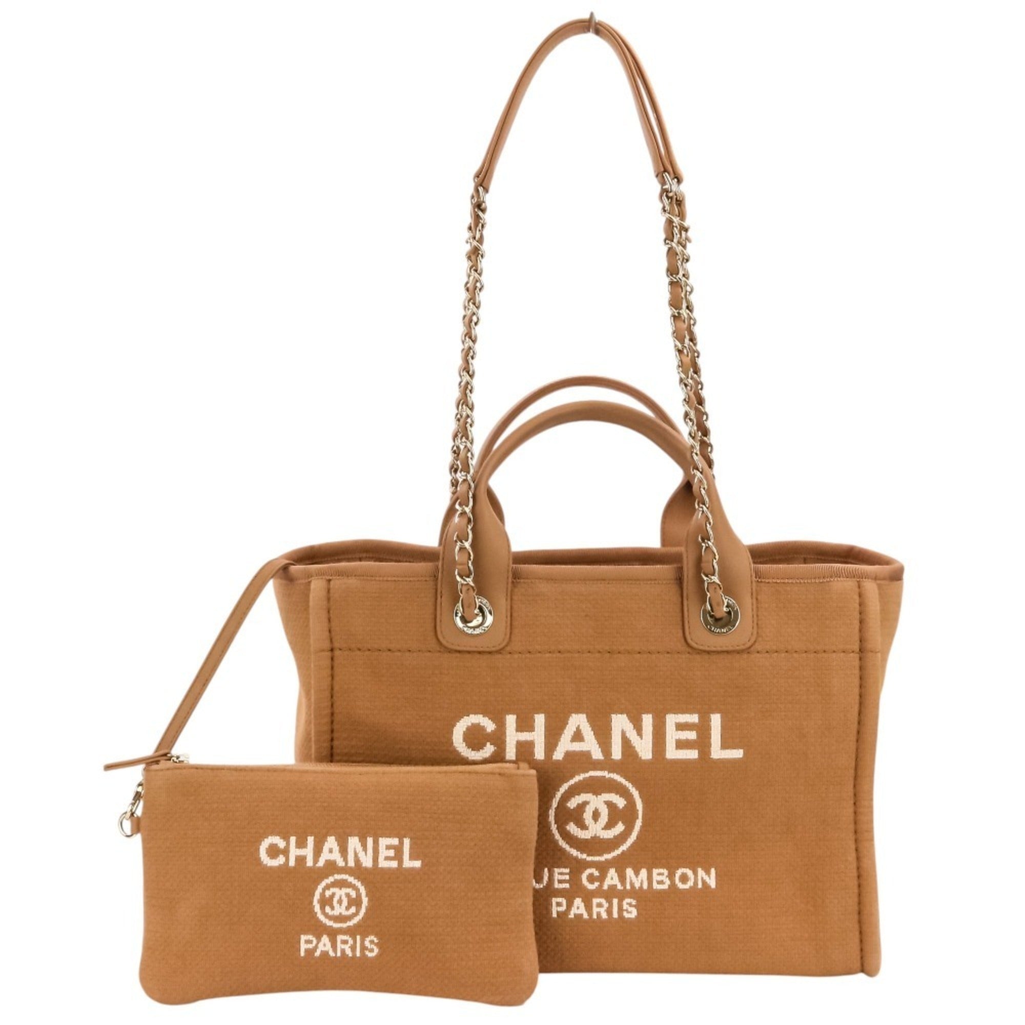 Chanel Pink Beige Fabric Handbag Pouch Shoulder Bag Tote Bag (Pre-Owned)