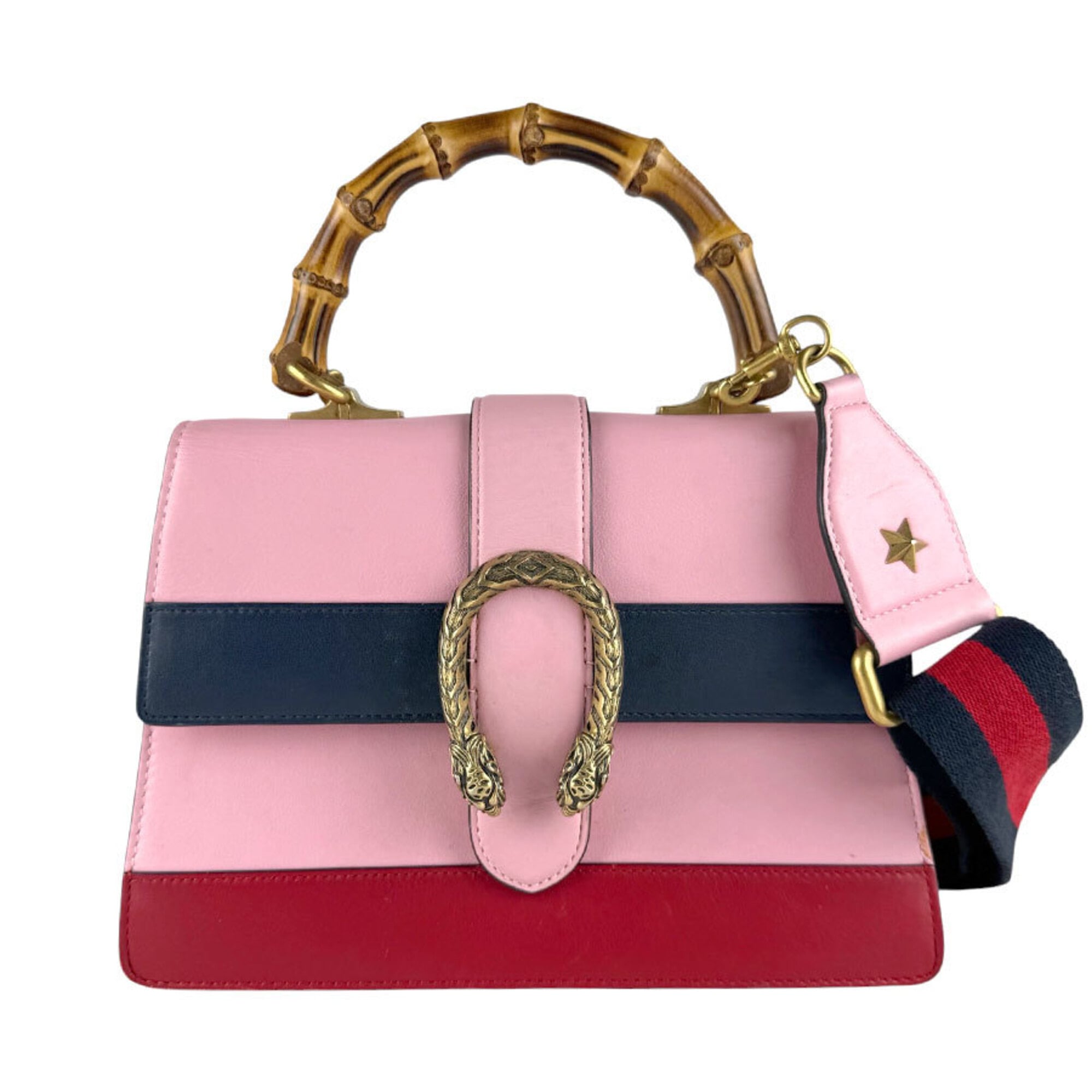 Gucci Navy Pink Red Color Leather Handbag Shoulder Bag (Pre-Owned)