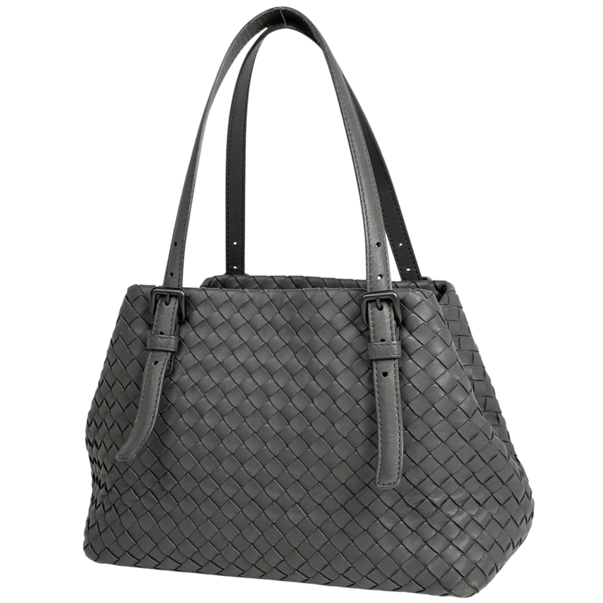 Bottega Veneta Intrecciato Gray Leather Handbag (Pre-Owned)