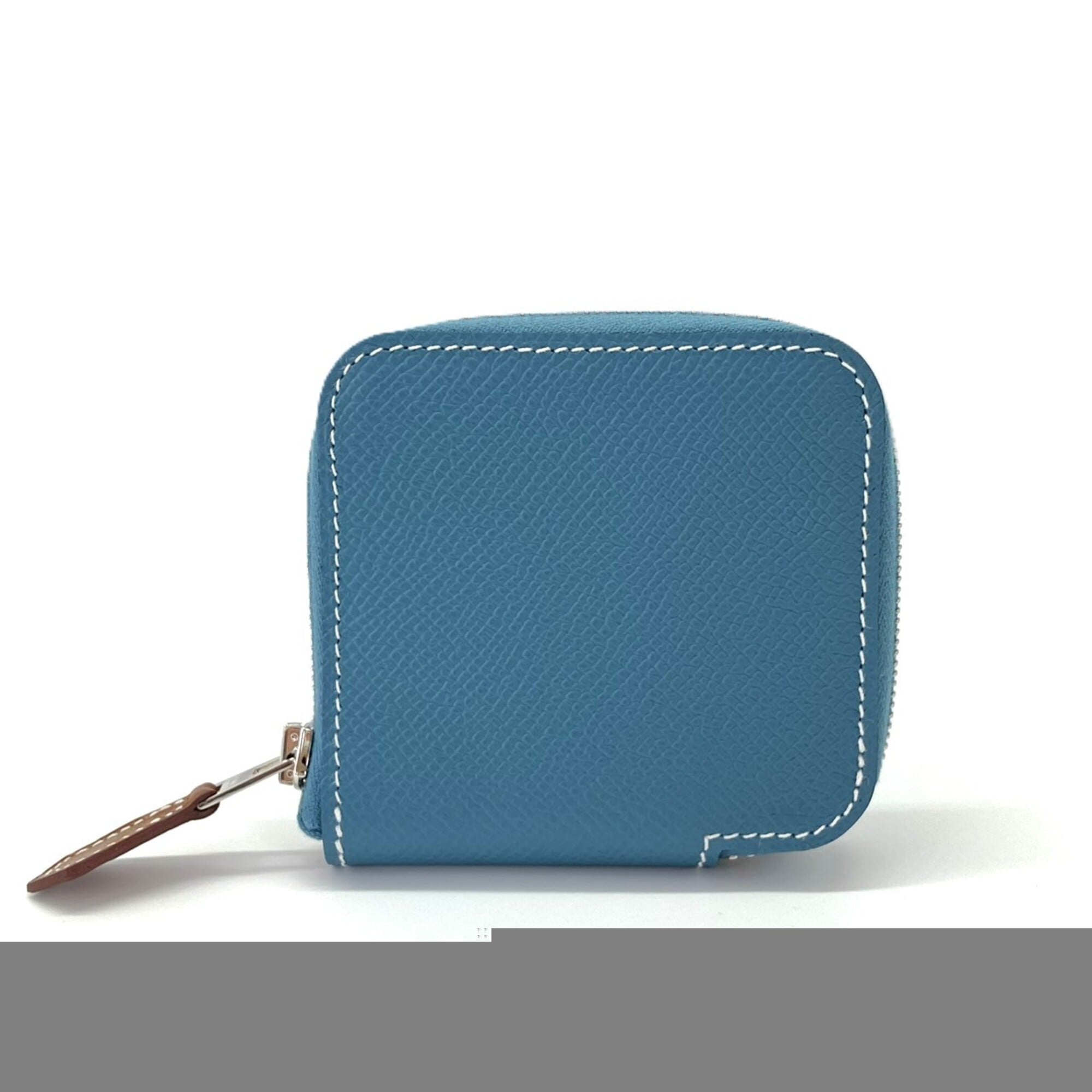 Hermes Silk'in Blue Leather Silk Coin Purse/Coin Case (Pre-Owned)
