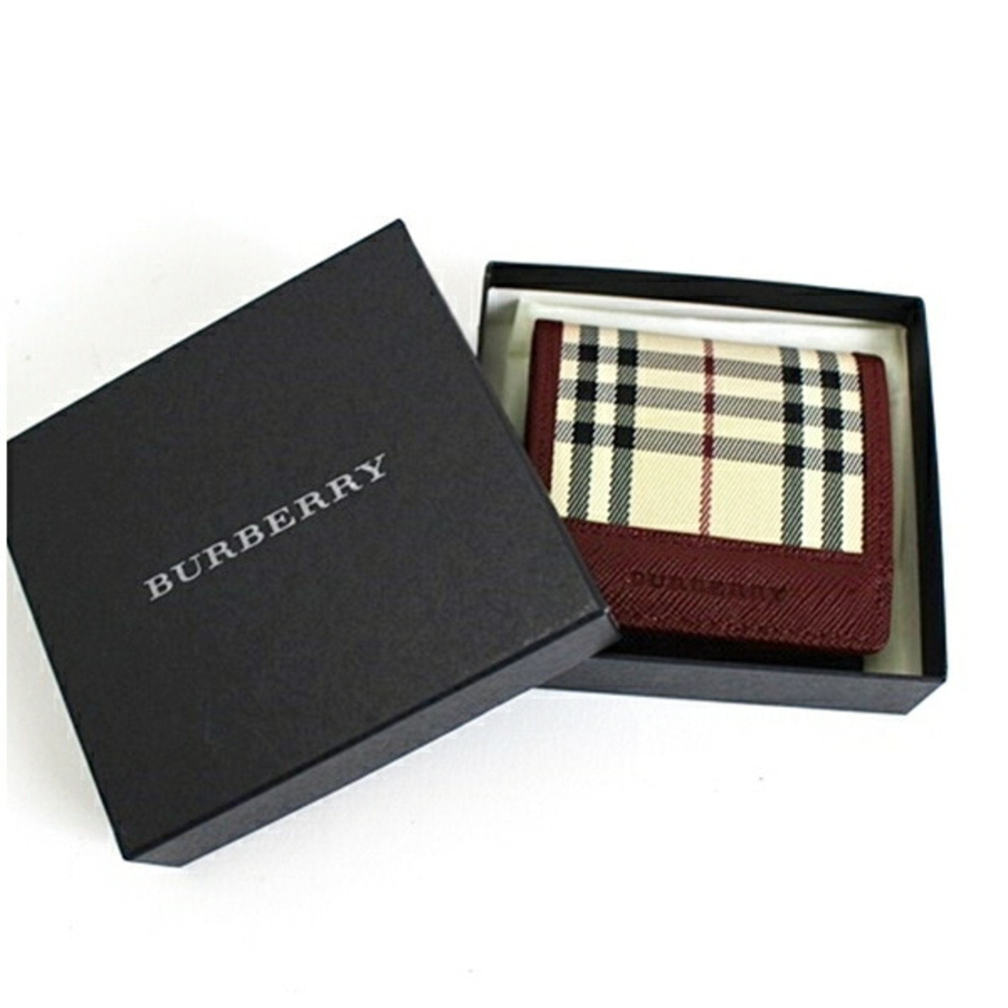 Burberry Beige Black Wine Canvas Leather Coin Purse/Coin Case (Pre-Owned)