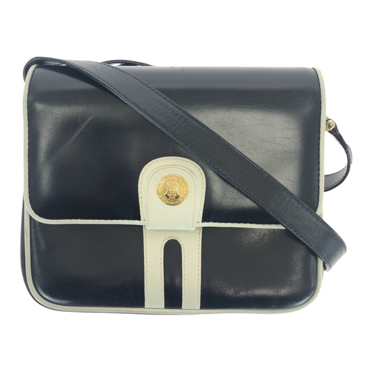 Celine Navy White Leather Pochette Shoulder Bag (Pre-Owned)