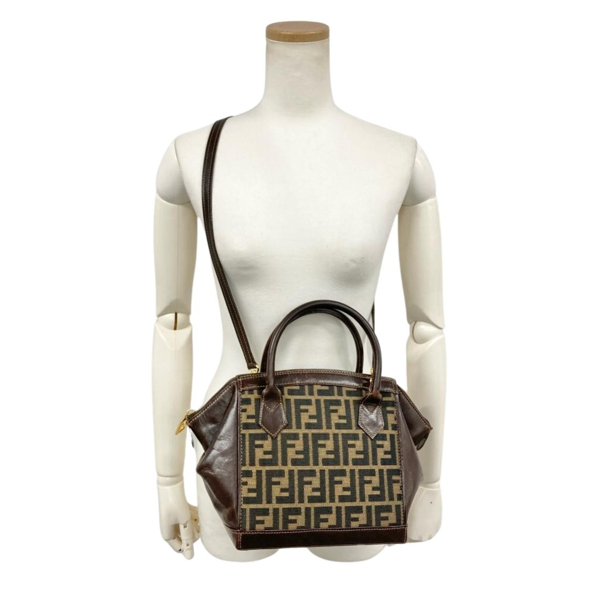 Fendi Zucca Brown Jacquard Leather Handbag Shoulder Bag (Pre-Owned)