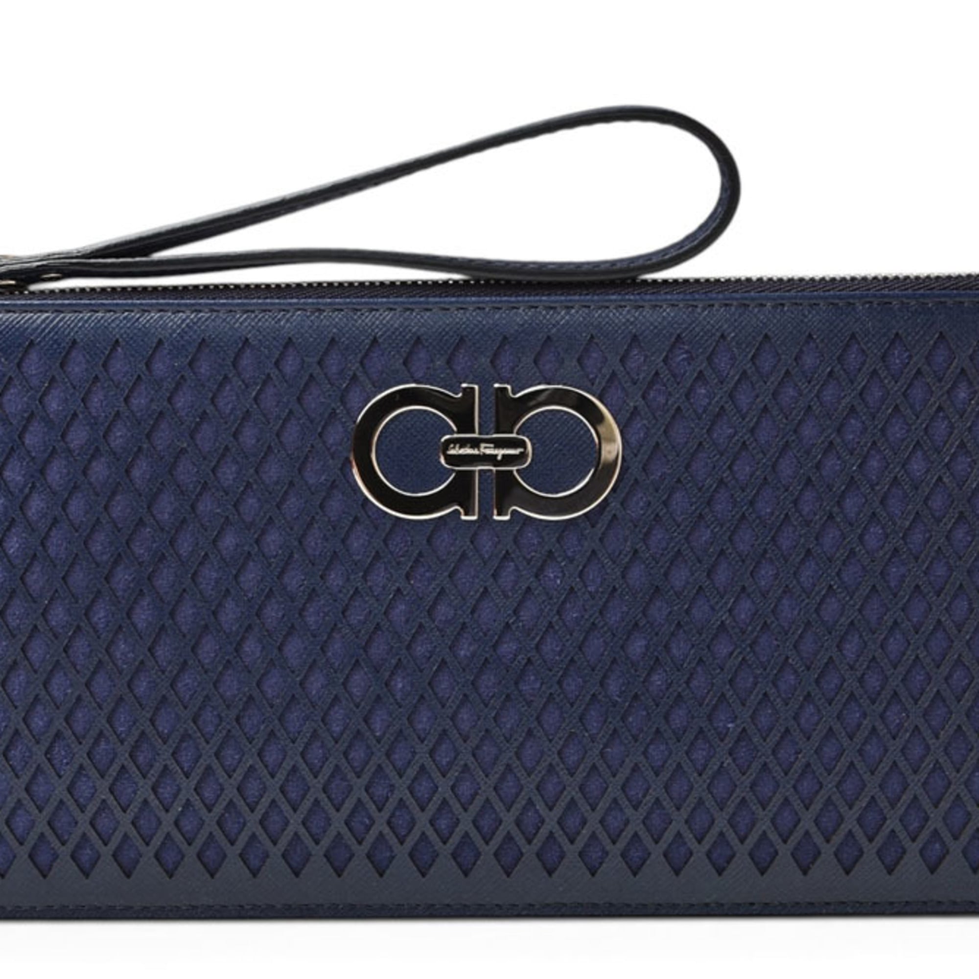 Salvatore Ferragamo Navy Leather Clutch Bag Pouch (Pre-Owned)