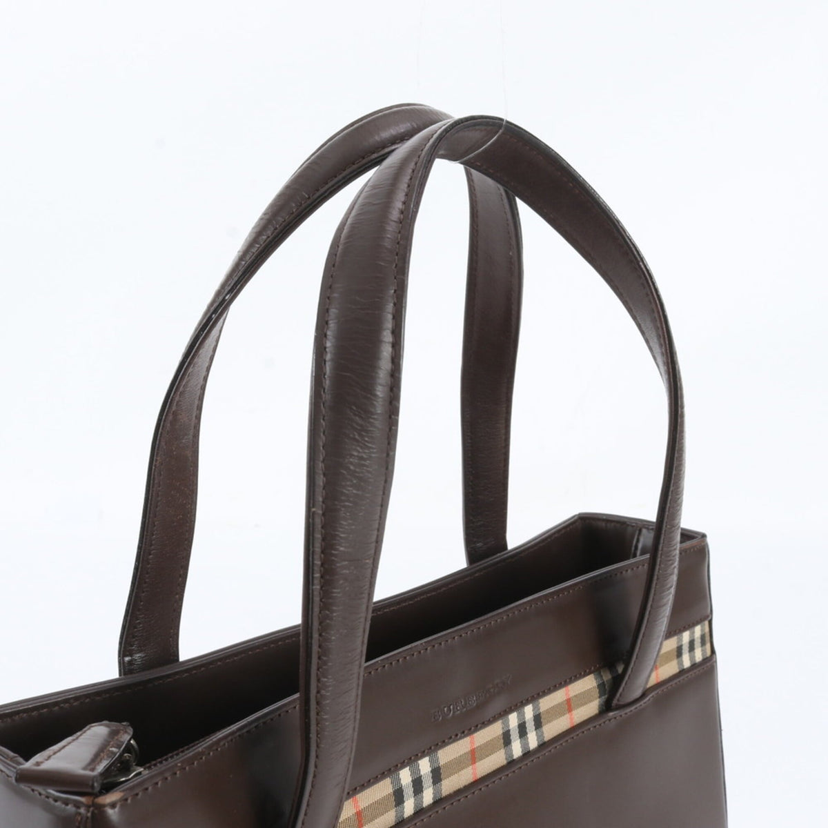 Burberry Brown Leather Canvas Handbag Shoulder Bag Tote Bag (Pre-Owned)