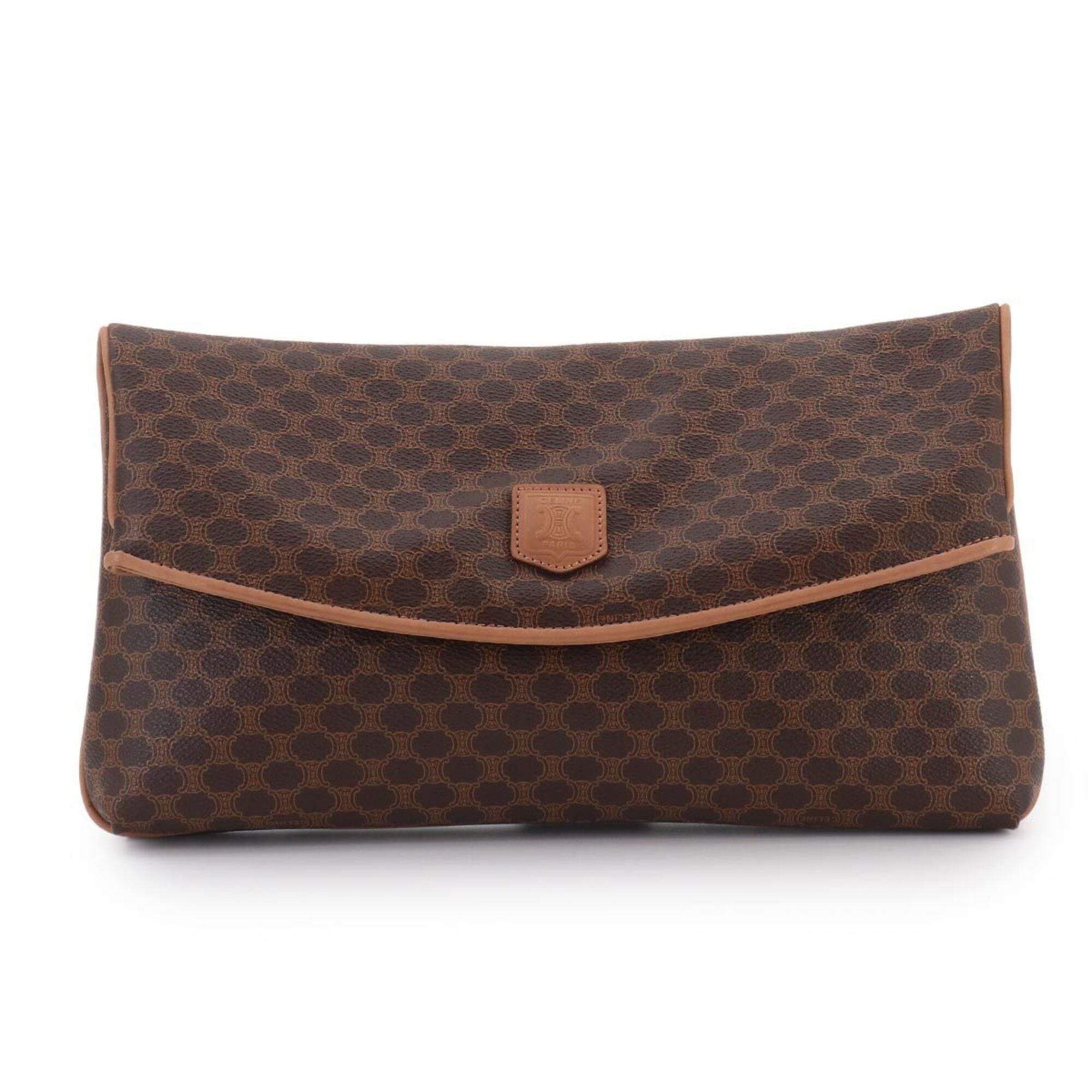Celine Brown Pvc Leather Clutch Bag Handbag (Pre-Owned)