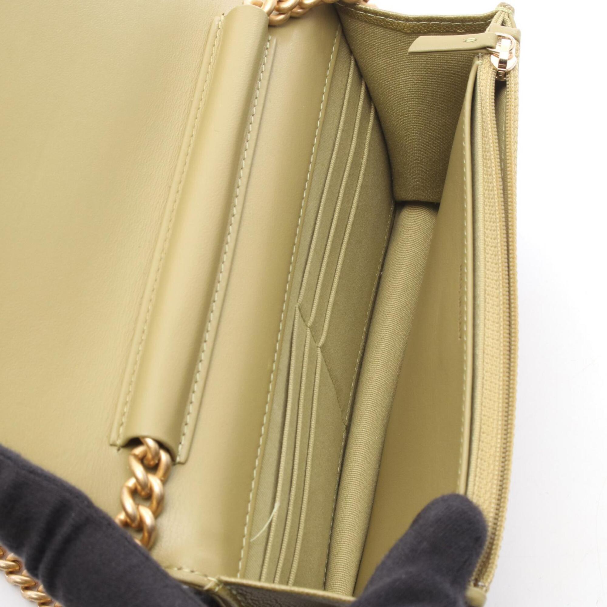 Chanel Khaki Grained Calfskin Handbag Shoulder Bag (Pre-Owned)