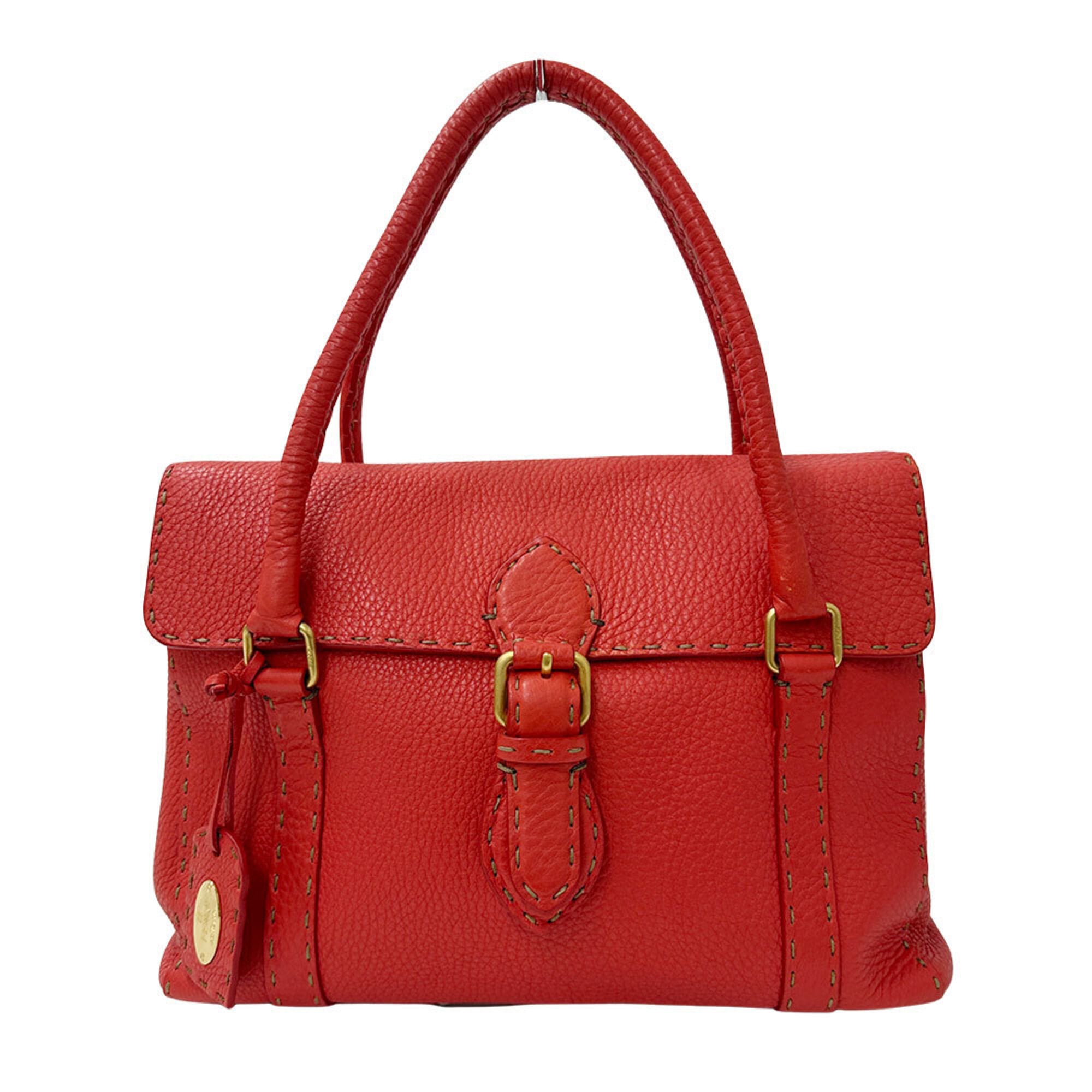 Fendi Red Color Leather Handbag (Pre-Owned)