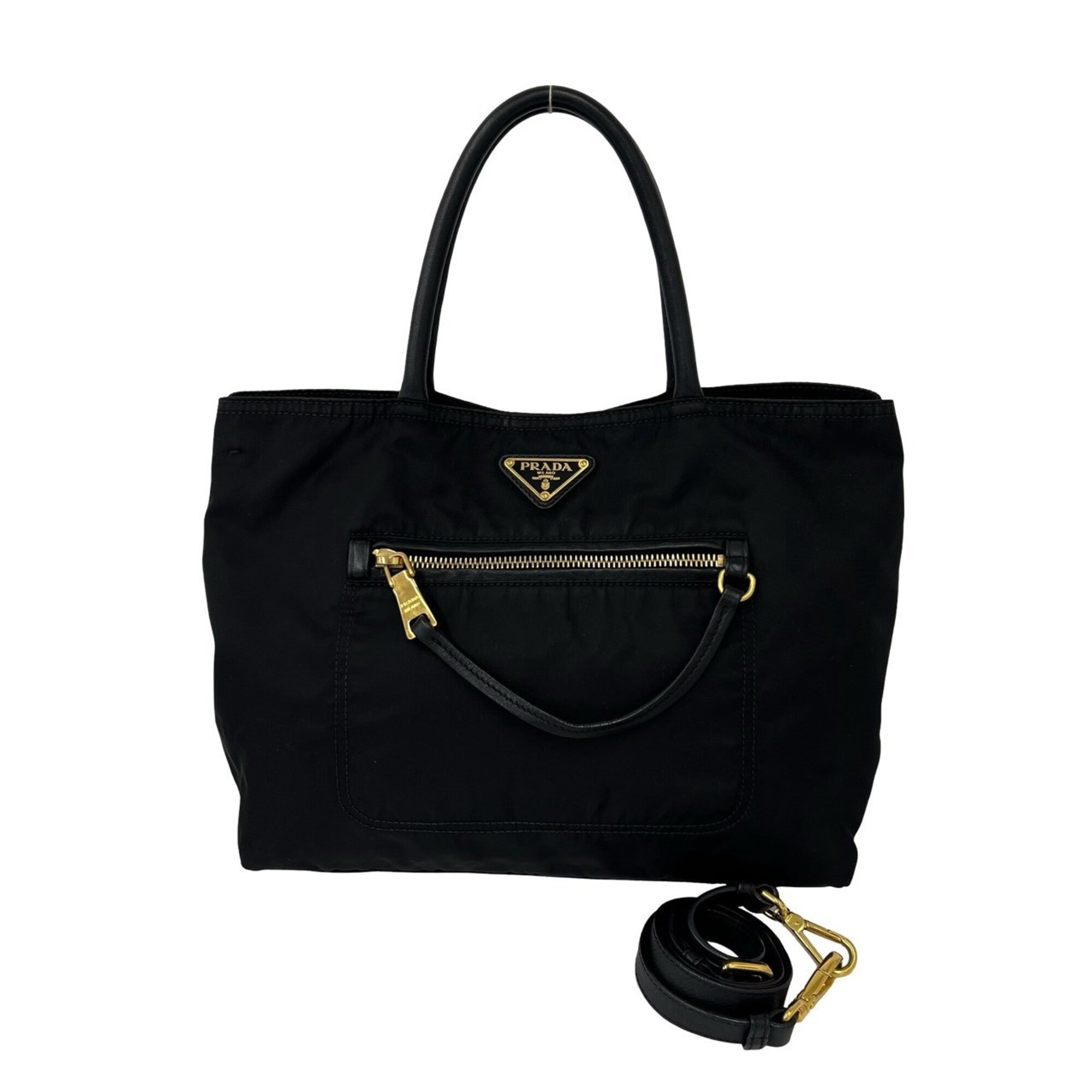 Prada Black Nylon Leather Handbag Shoulder Bag Tote Bag (Pre-Owned)