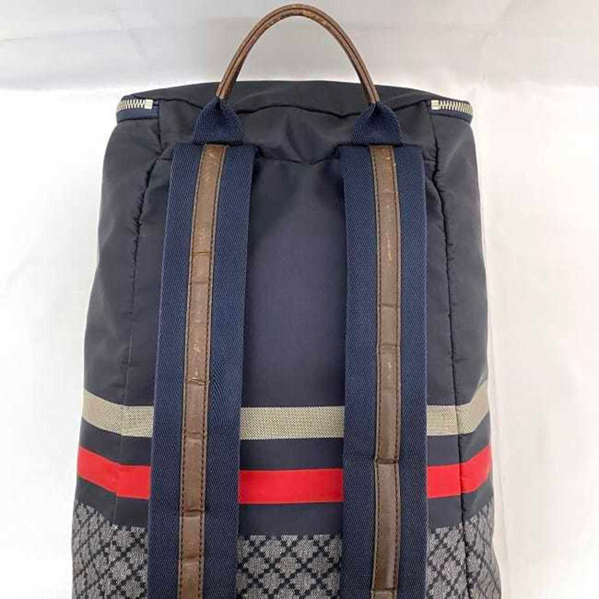 Gucci Diamante Gray Navy Nylon Leather Backpack (Pre-Owned)