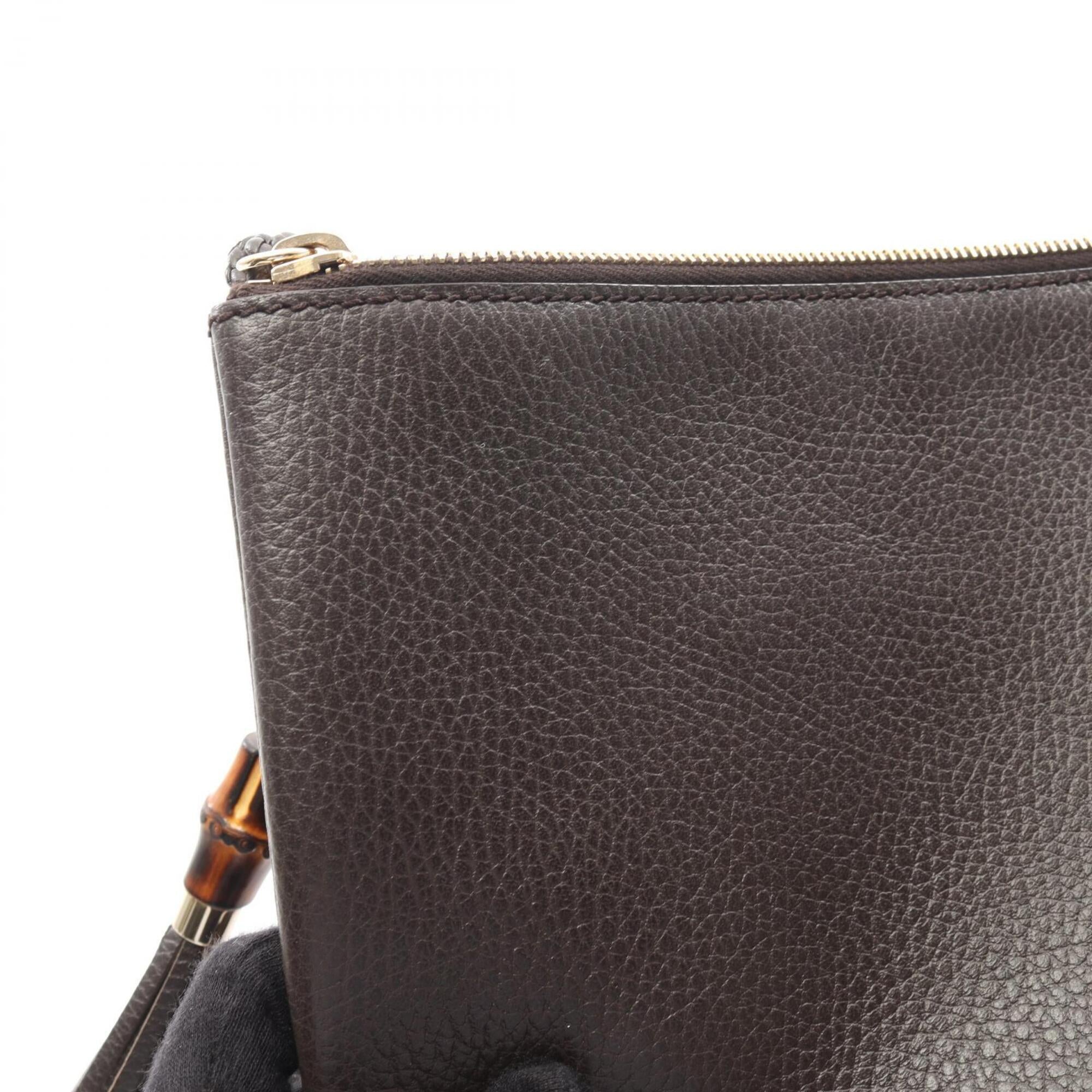 Gucci Brown Leather Clutch Bag Handbag (Pre-Owned)