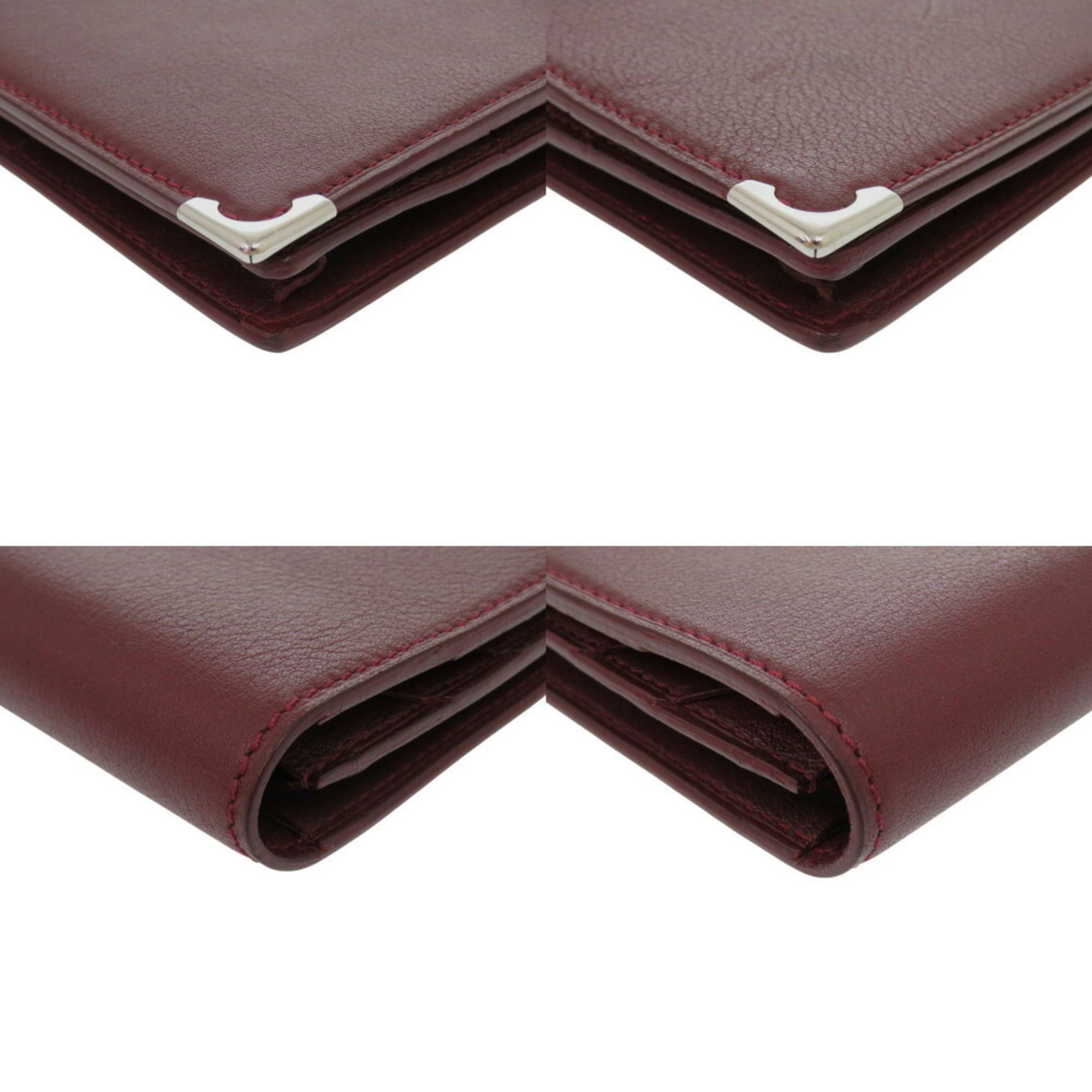 Cartier Bordeaux Red Color Leather Long Wallet (Bi-Fold) (Pre-Owned)