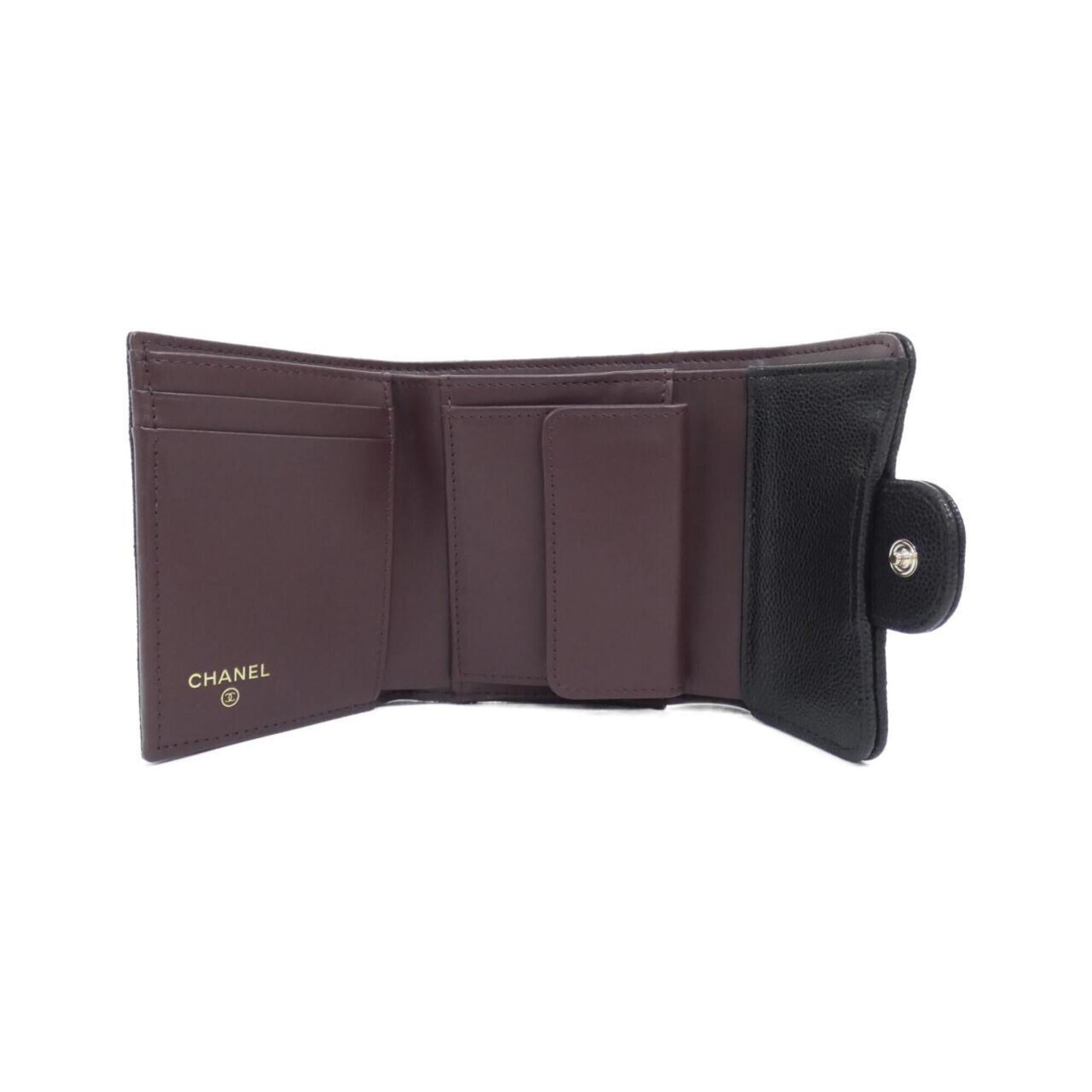 Chanel Black Bordeaux Grained Calfskin Wallet (Tri-Fold) (Pre-Owned)