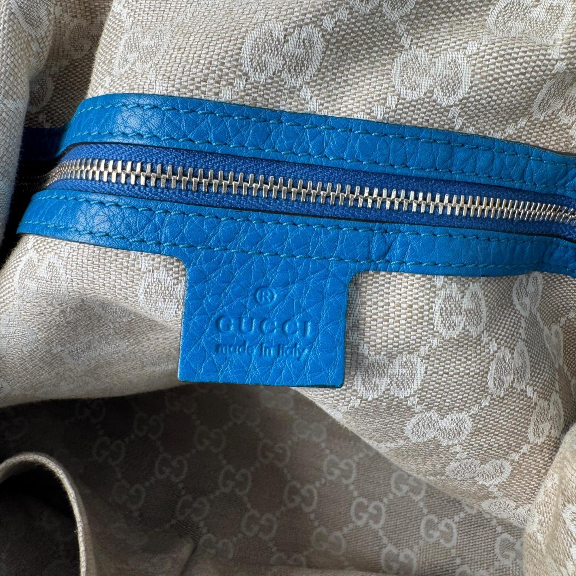 Gucci Blue Leather Bamboo Handbag Shoulder Bag (Pre-Owned)