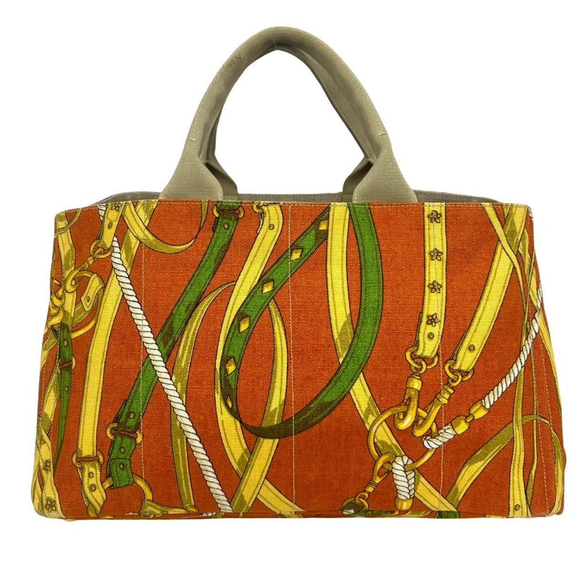 Prada Beige Orange Canvas Handbag Tote Bag (Pre-Owned)