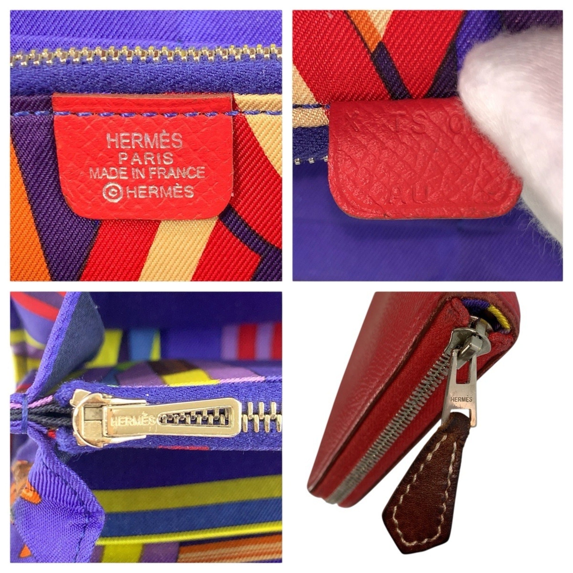 Hermes Red Color Epsom Leather Silk Long Wallet (Bi-Fold) (Pre-Owned)