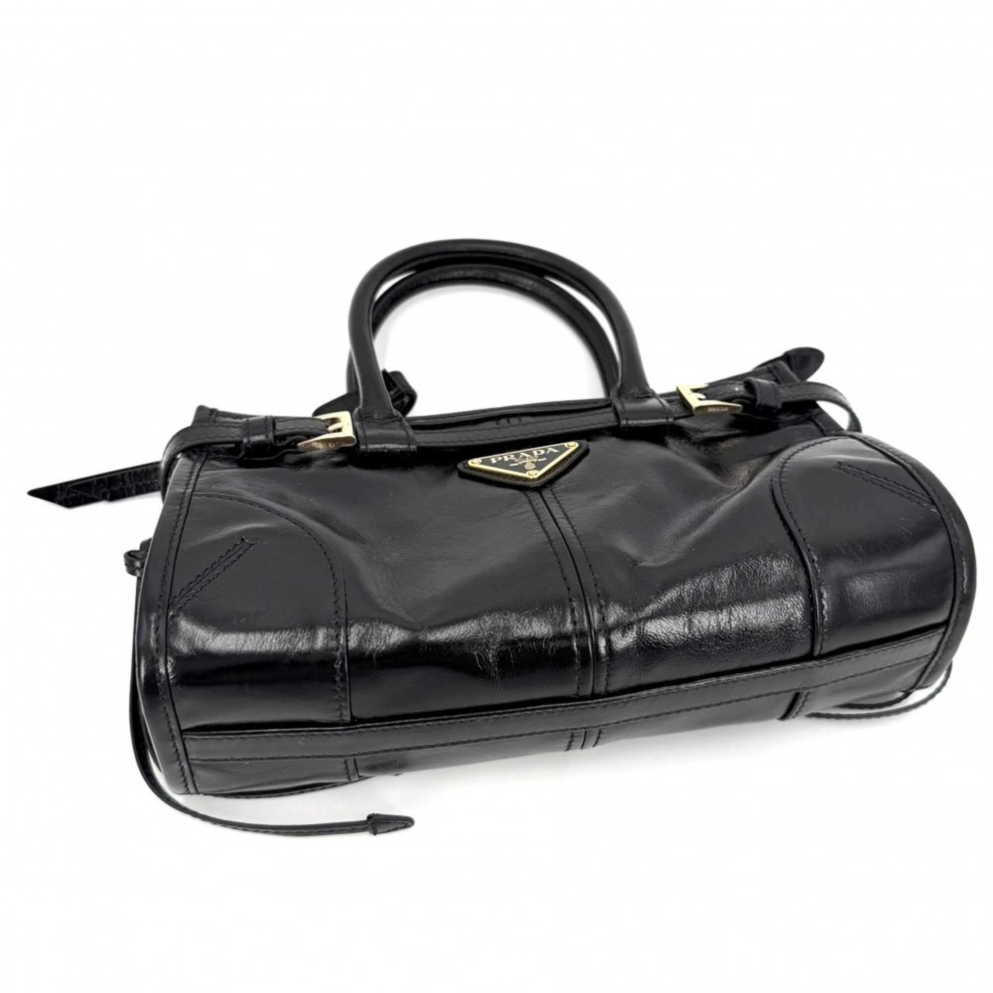 Prada Black Leather Handbag Shoulder Bag Tote Bag (Pre-Owned)