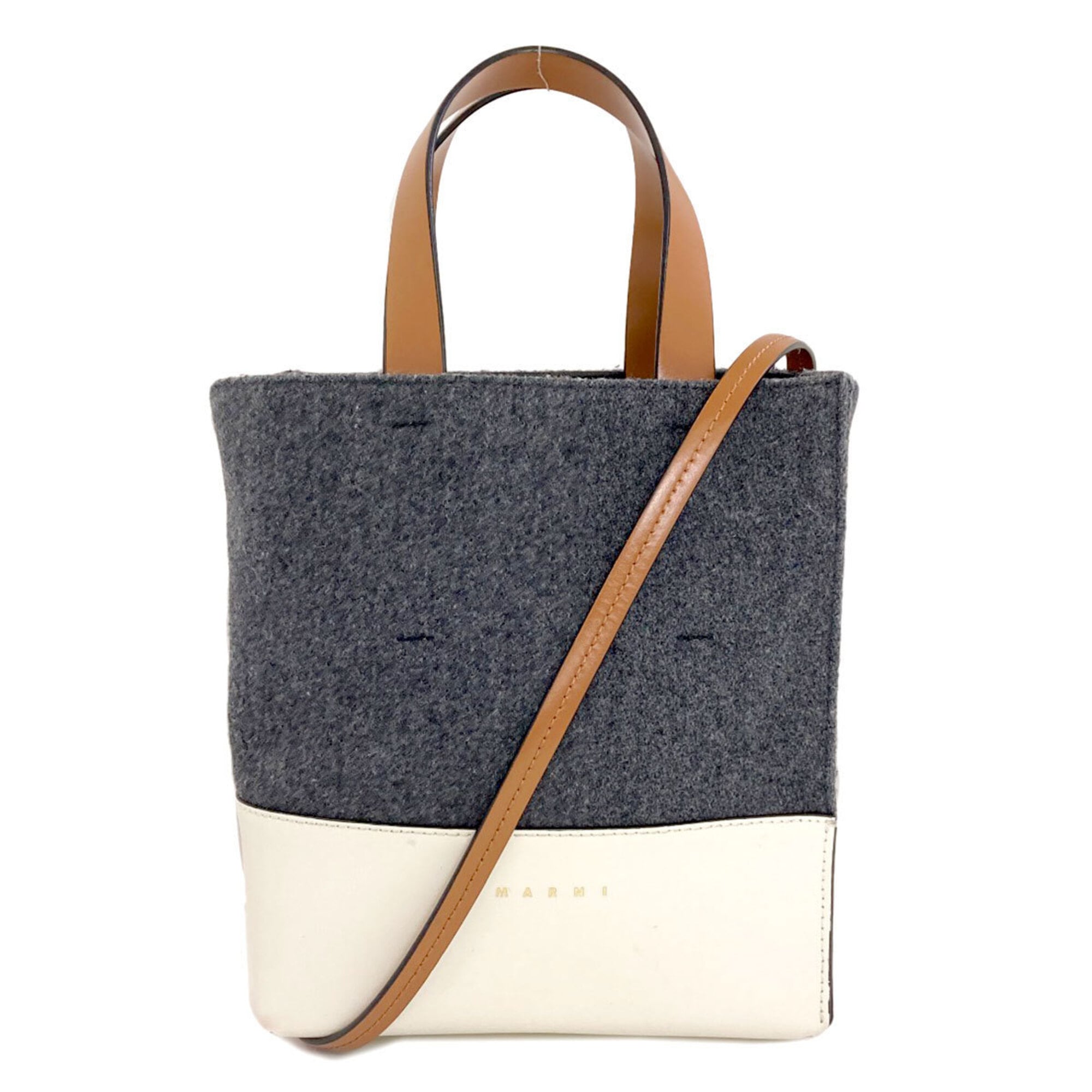 Marni Gray White Felt Leather Handbag (Pre-Owned)
