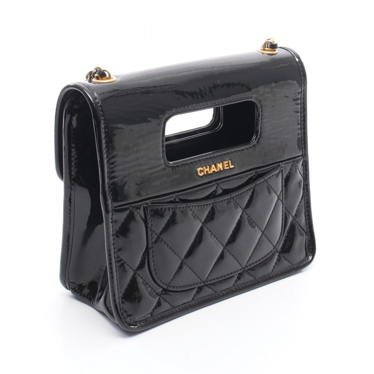 Chanel Black Patent Leather Handbag Shoulder Bag (Pre-Owned)