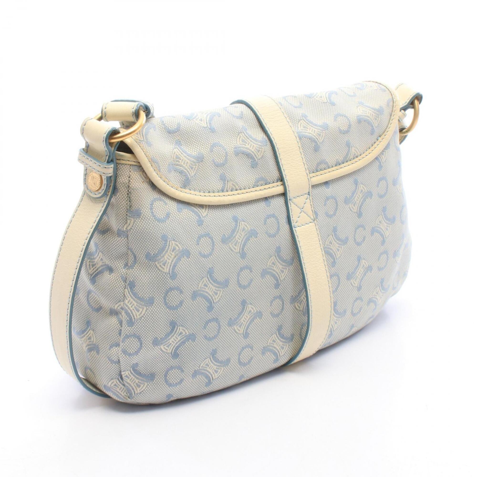 Celine Blue White Canvas Leather Handbag Shoulder Bag (Pre-Owned)