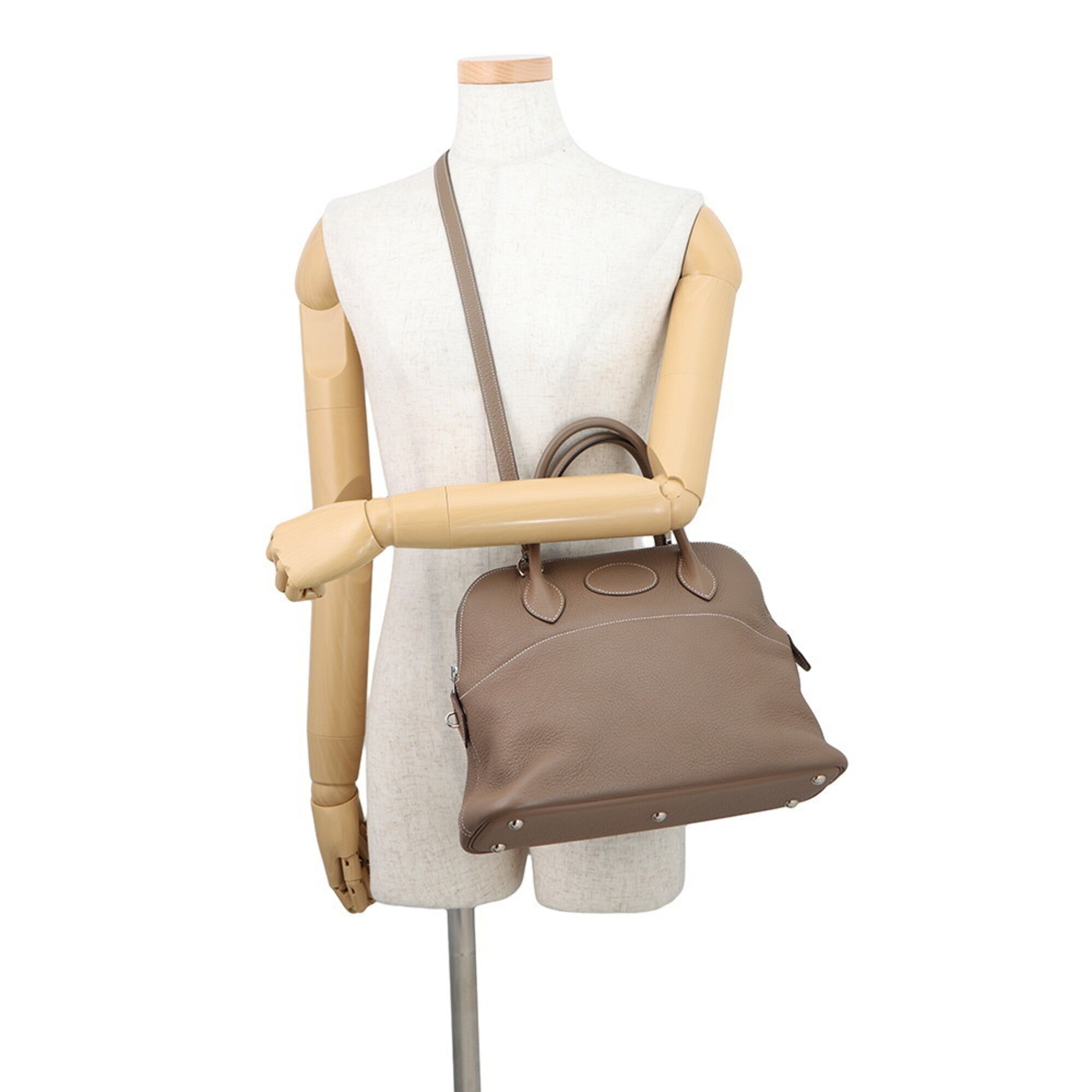 Hermes Etoupe Gray Taurillon Clemence Leather Handbag (Pre-Owned)