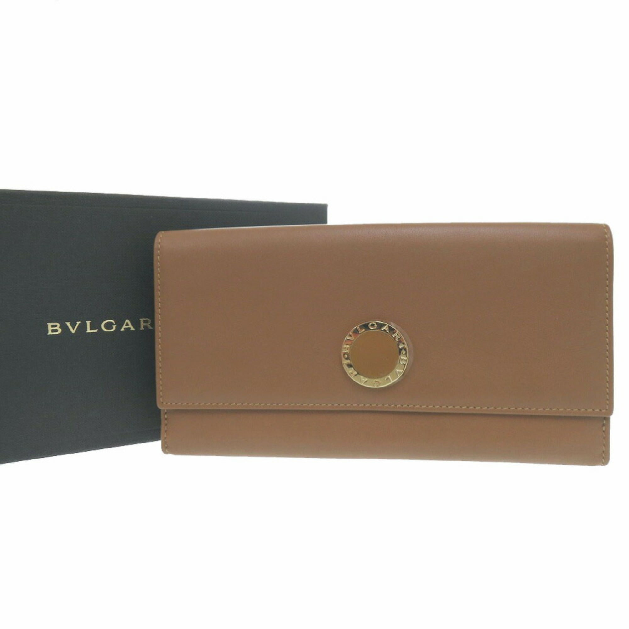 Bvlgari Brown Leather Long Wallet (Bi-Fold) (Pre-Owned)