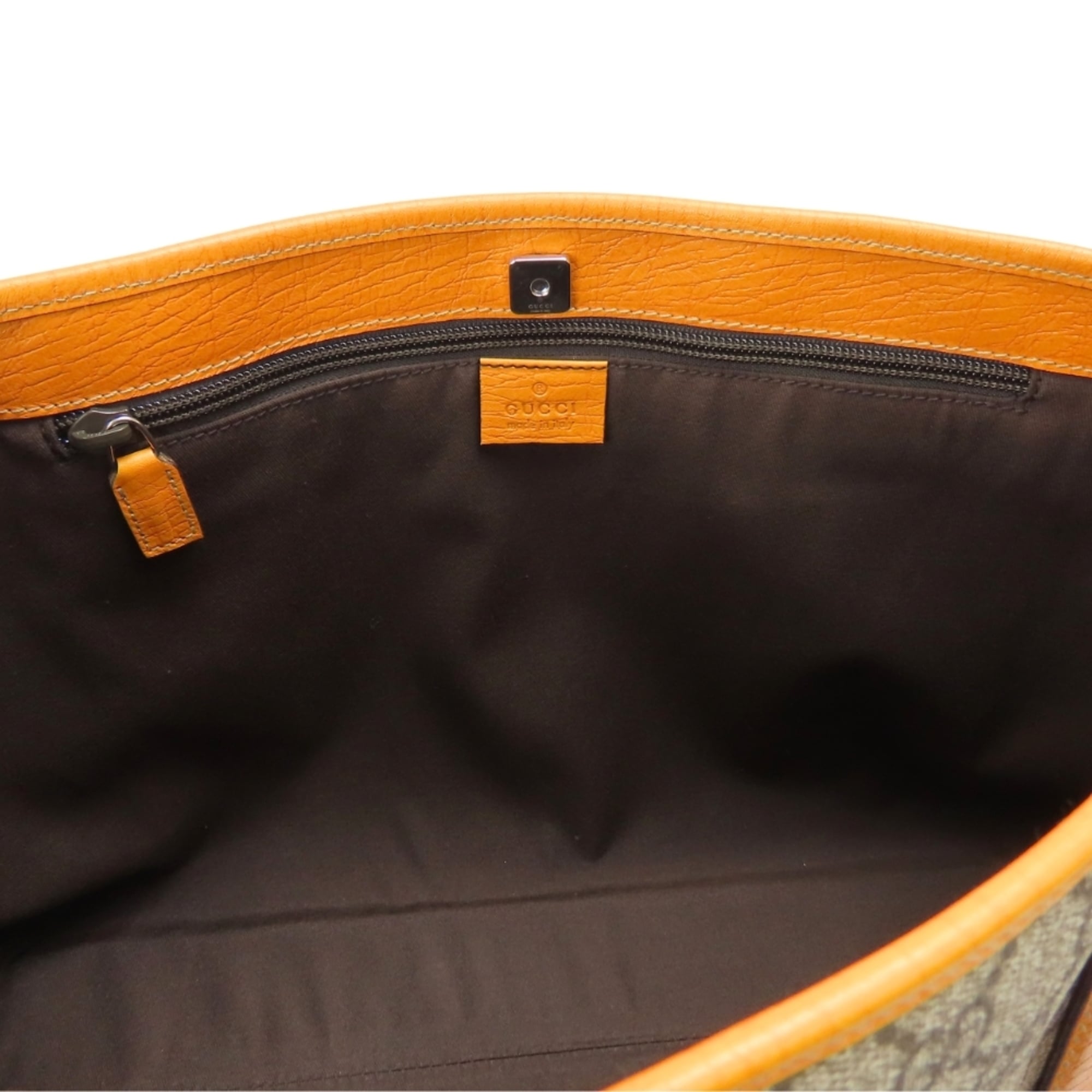 Gucci Beige Orange Gg Supreme Canvas Leather Tote Bag (Pre-Owned)