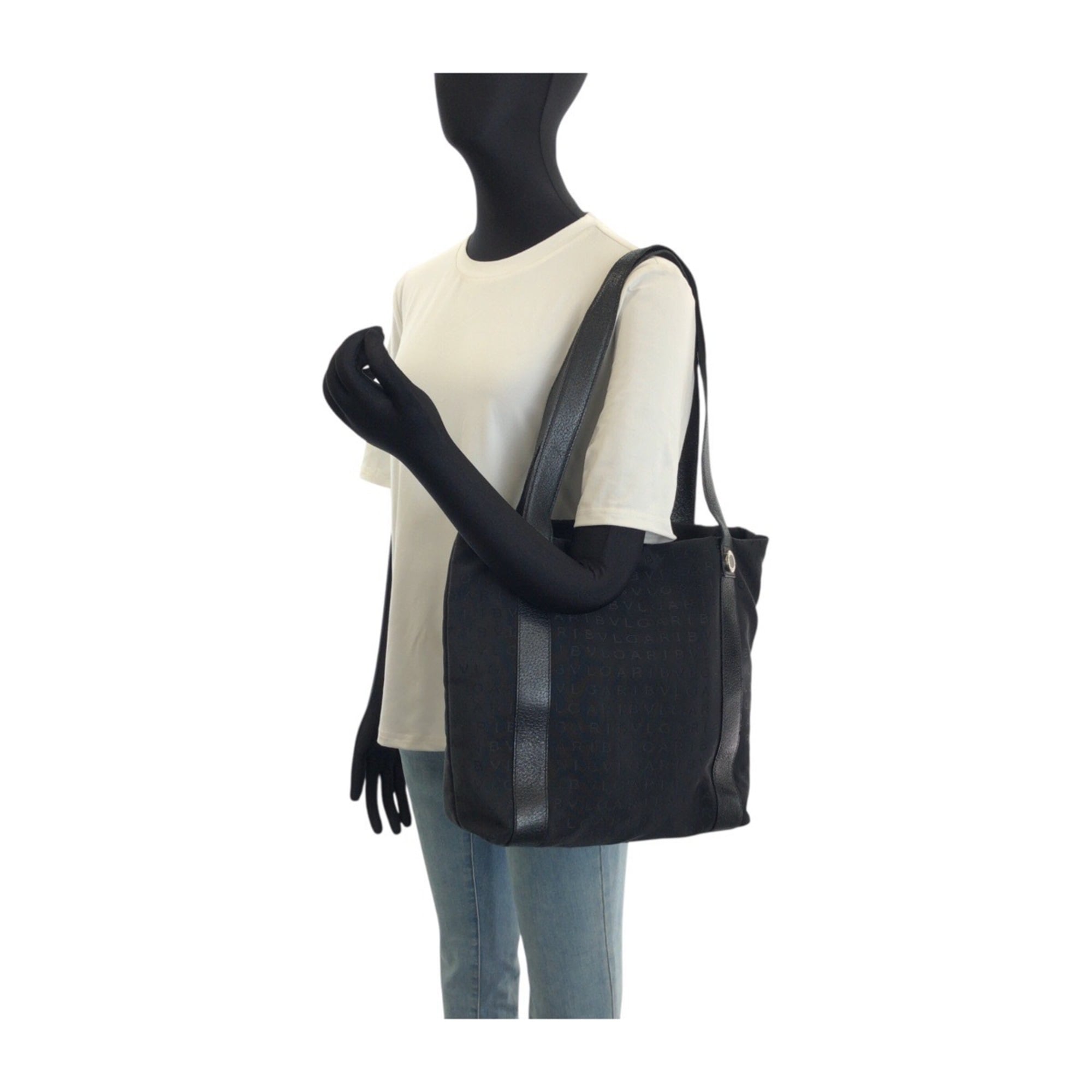 Bvlgari Black Canvas Leather Shoulder Bag Tote Bag (Pre-Owned)