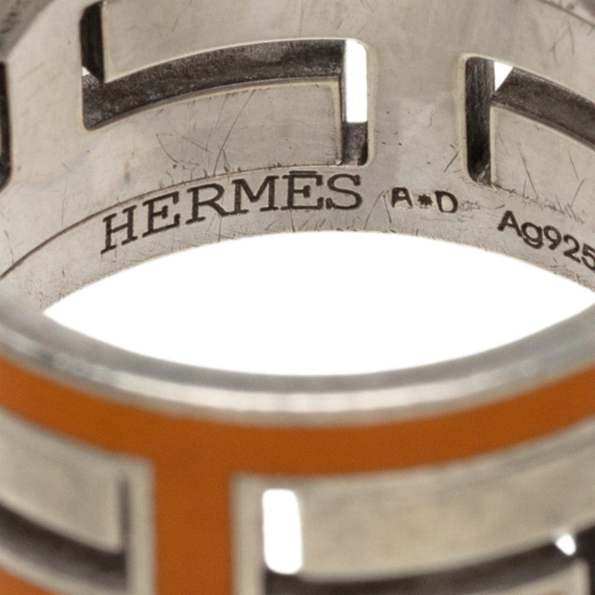 Hermes Silver Orange Silver 925 Band Ring (Pre-Owned)