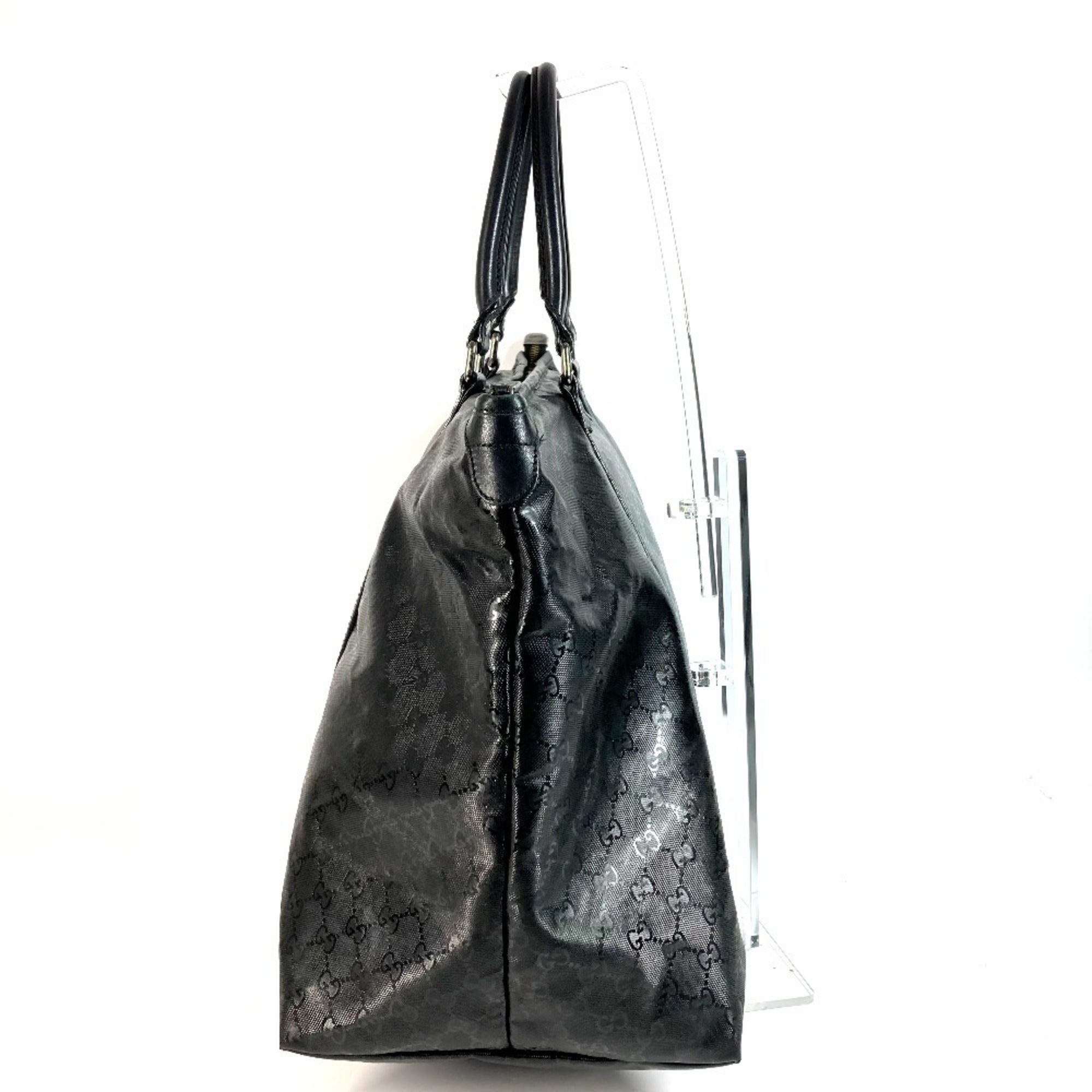 Gucci Gg Imprimé Black Leather Gg Imprimé Boston Bag Shoulder Bag Tote Bag (Pre-Owned)