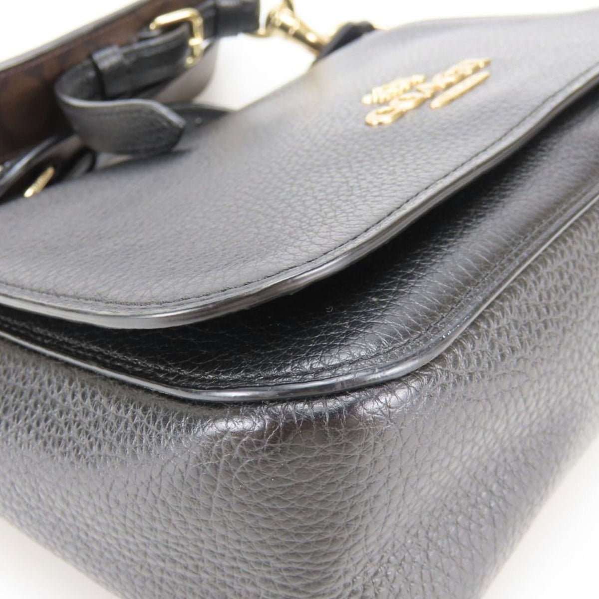 Coach Signature Black Dark Brown Leather Pvc Shoulder Bag (Pre-Owned)