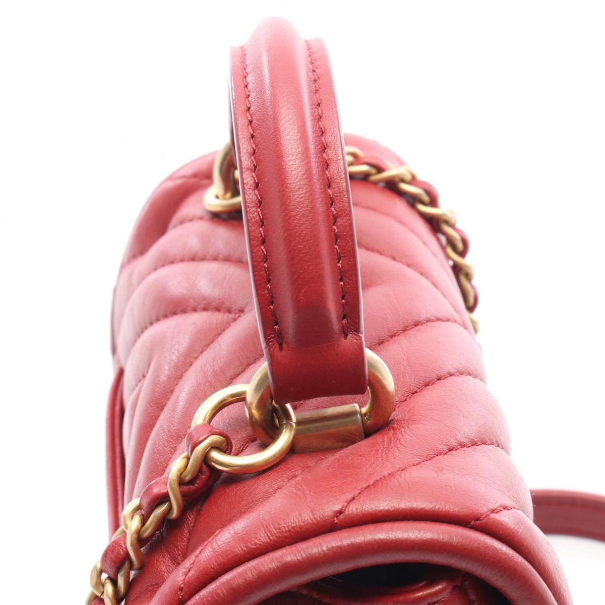 Chanel Red Color Leather Handbag Shoulder Bag (Pre-Owned)