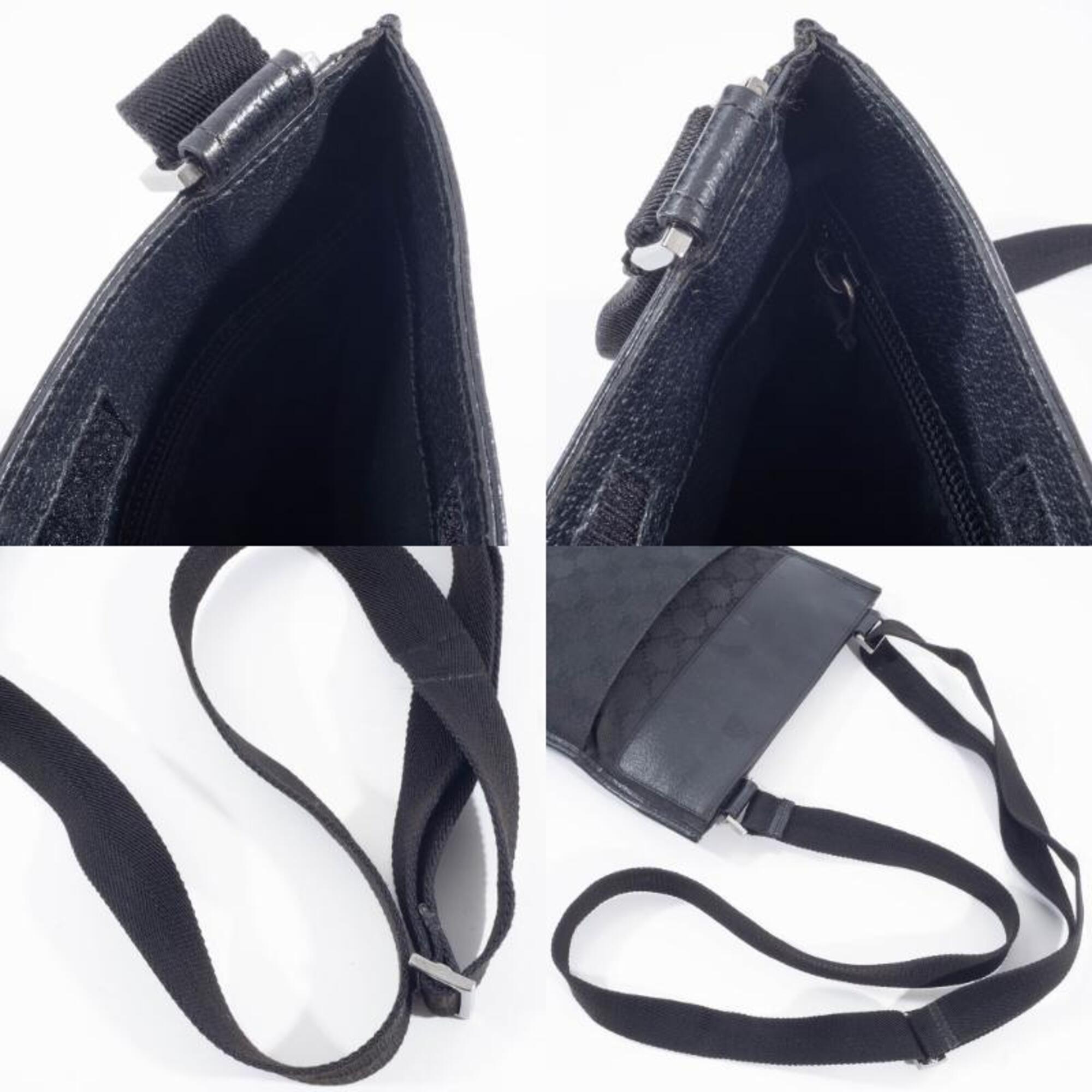 Gucci Gg Canvas Black Gg Canvas Leather Shoulder Bag (Pre-Owned)