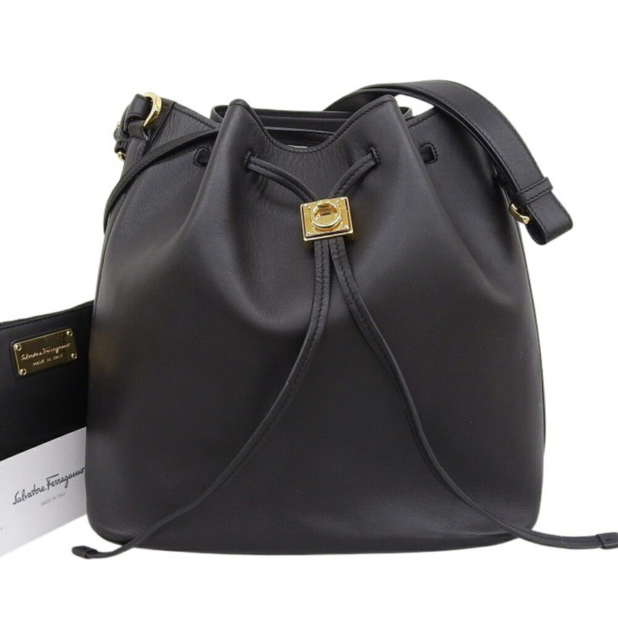 Salvatore Ferragamo Black Leather Handbag Pouch Shoulder Bag (Pre-Owned)