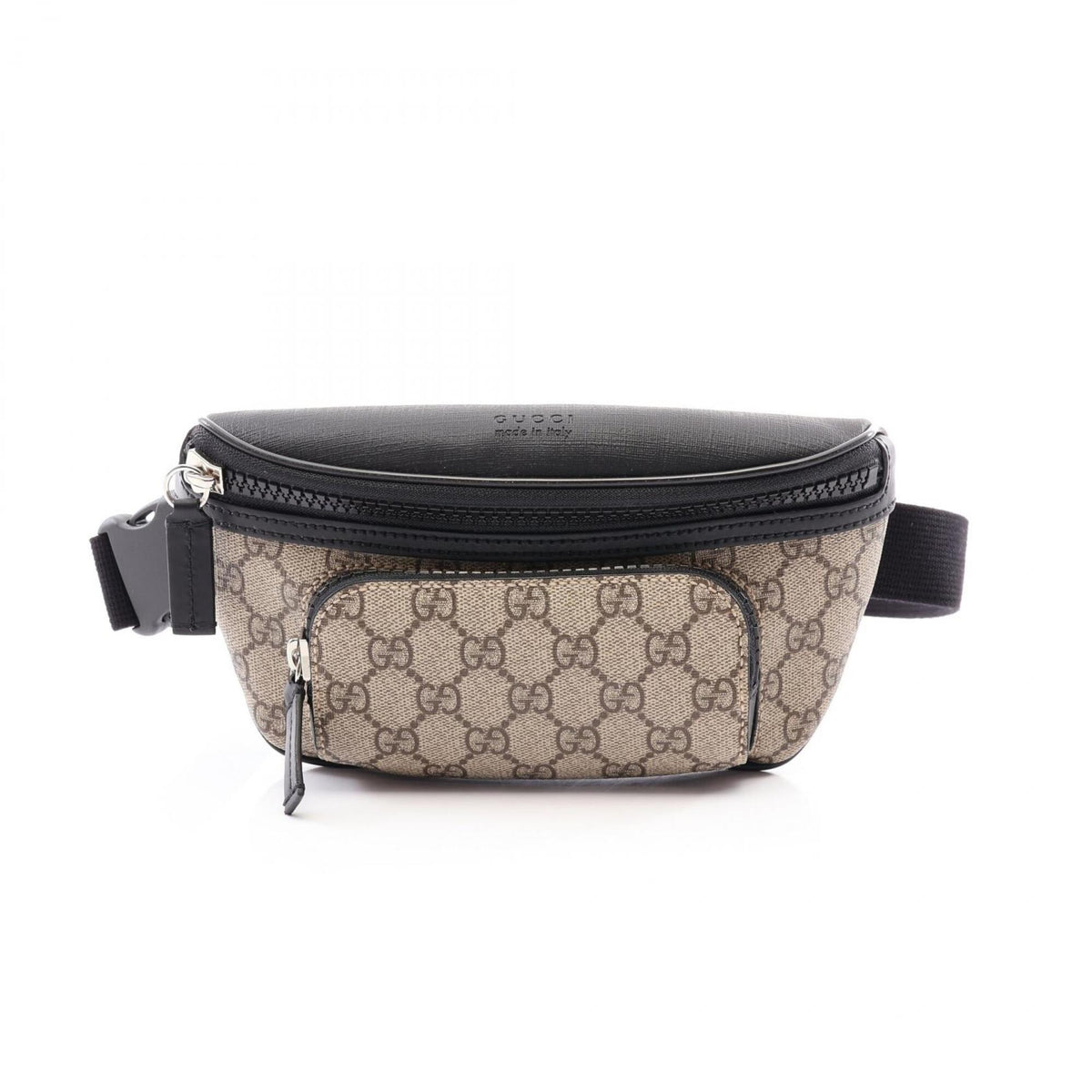 Gucci Beige Black Coated Canvas Leather Fanny Pack Handbag (Pre-Owned)