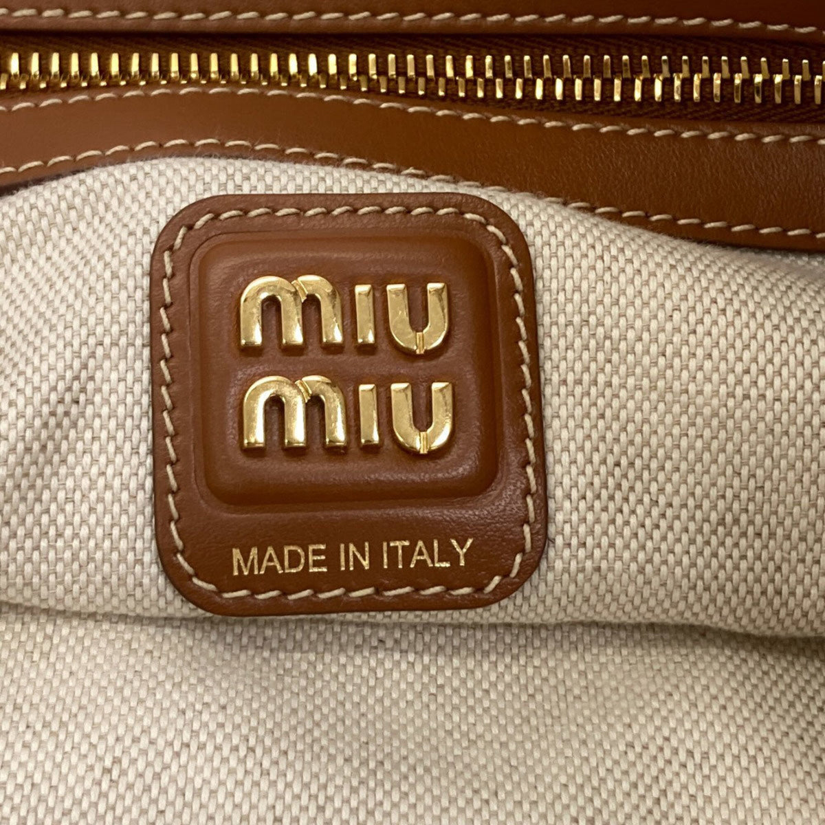 Miu Miu Brown Navy White Canvas Leather Tote Bag (Pre-Owned)