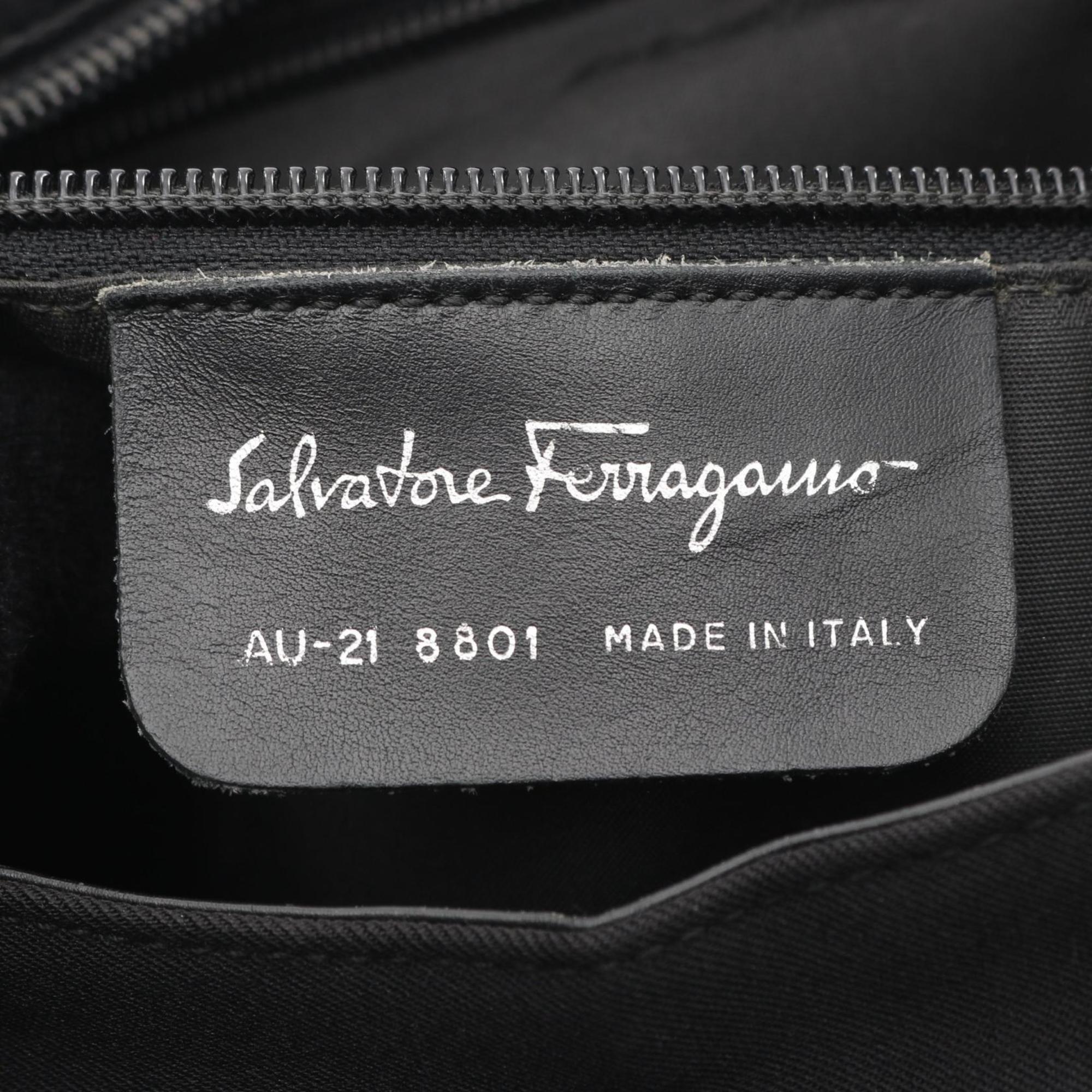 Salvatore Ferragamo Black Canvas Leather Shoulder Bag (Pre-Owned)