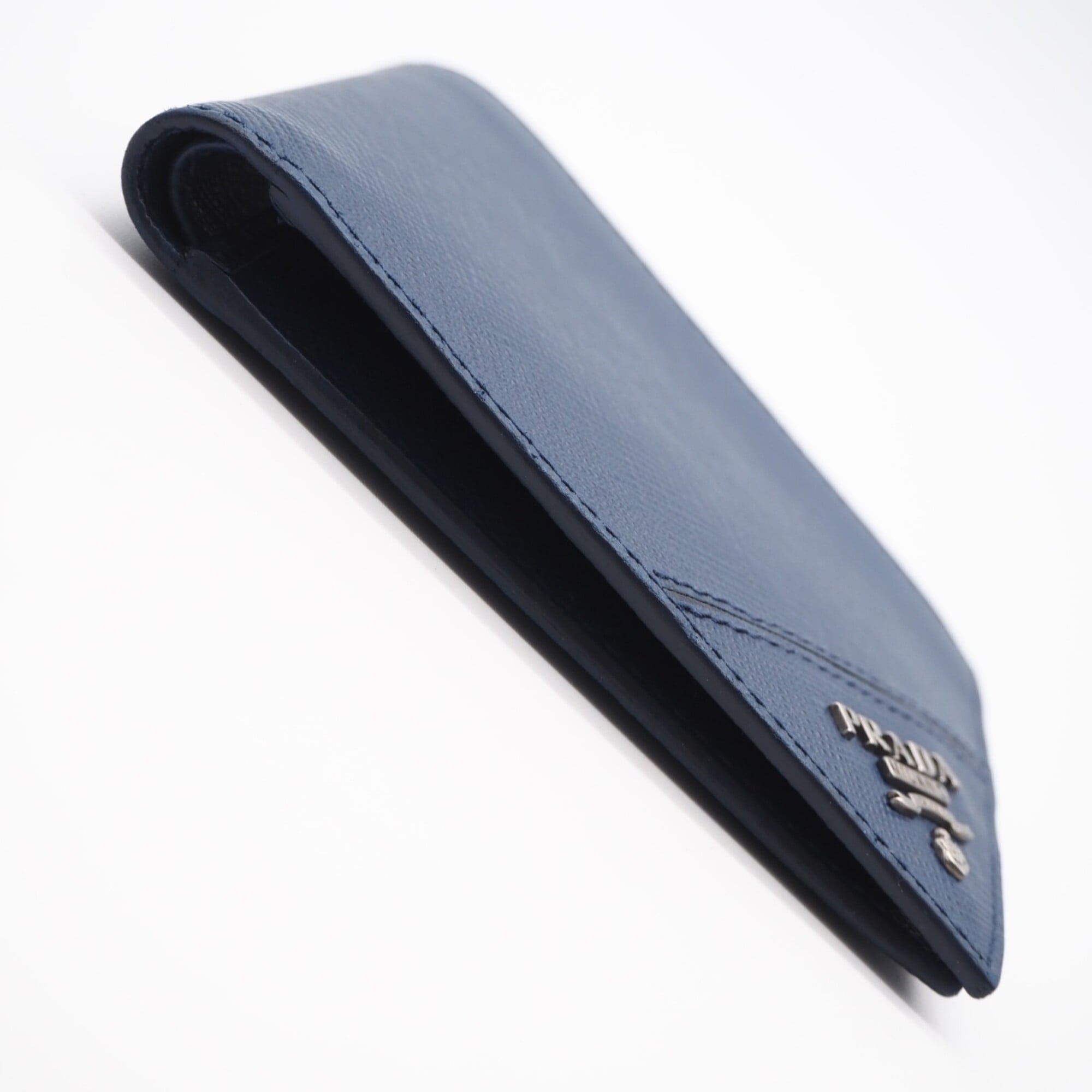 Prada Saffiano Blue Leather Bill Wallet (Bi-Fold) (Pre-Owned)