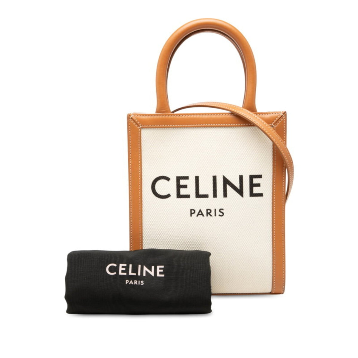 Celine Brown Canvas Leather Handbag Shoulder Bag (Pre-Owned)
