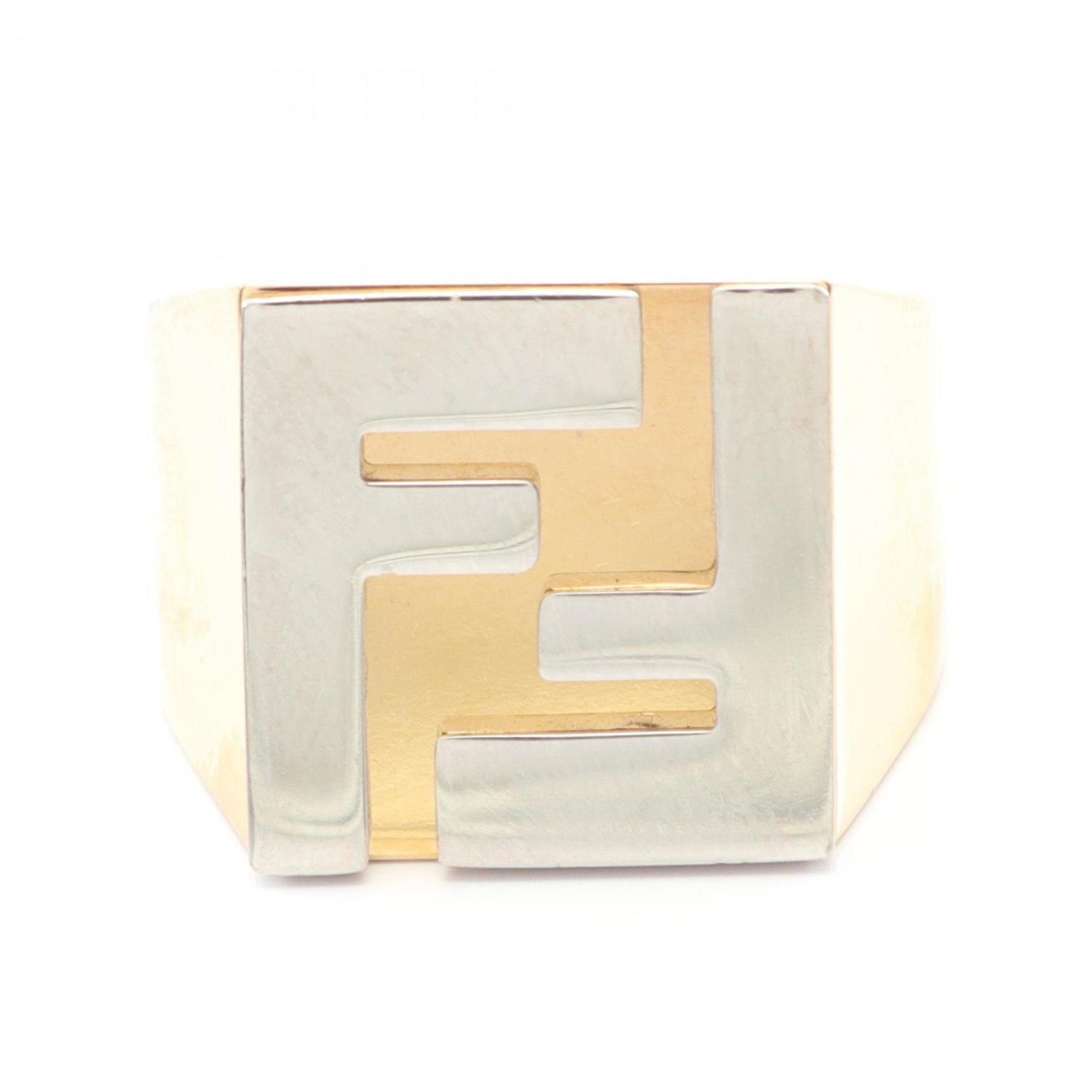 Fendi Gold Silver Gold Plating Band Ring (Pre-Owned)