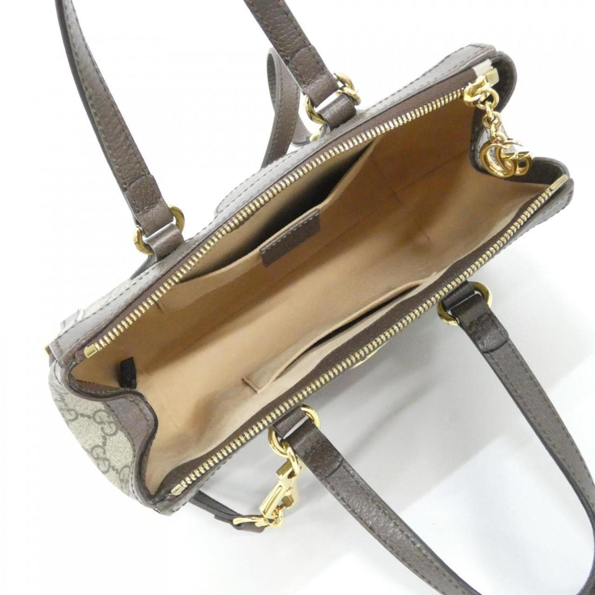 Gucci Beige Brown Gg Supreme Canvas Leather Handbag (Pre-Owned)
