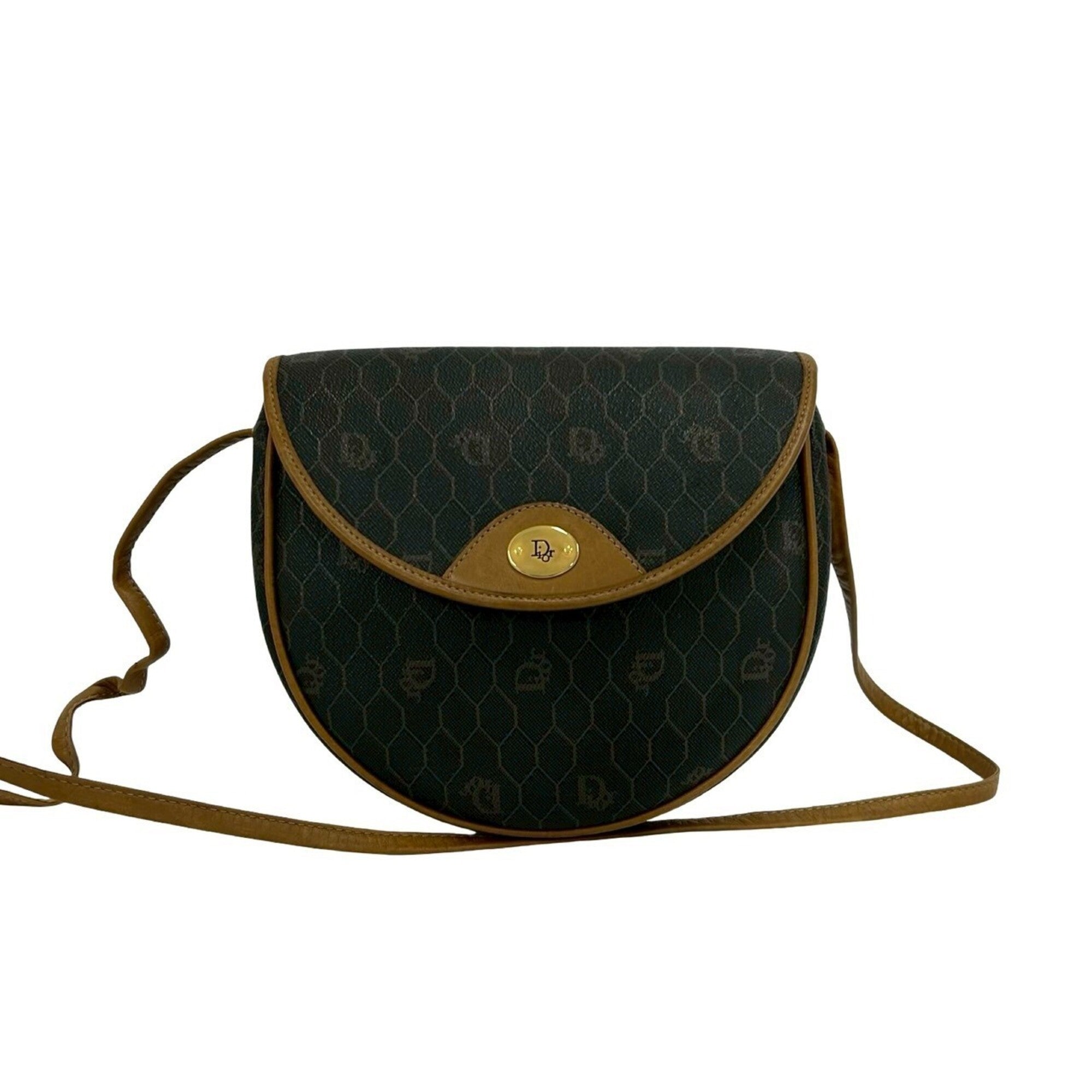 Christian Dior Brown Gray Leather Pvc Pochette Shoulder Bag (Pre-Owned)
