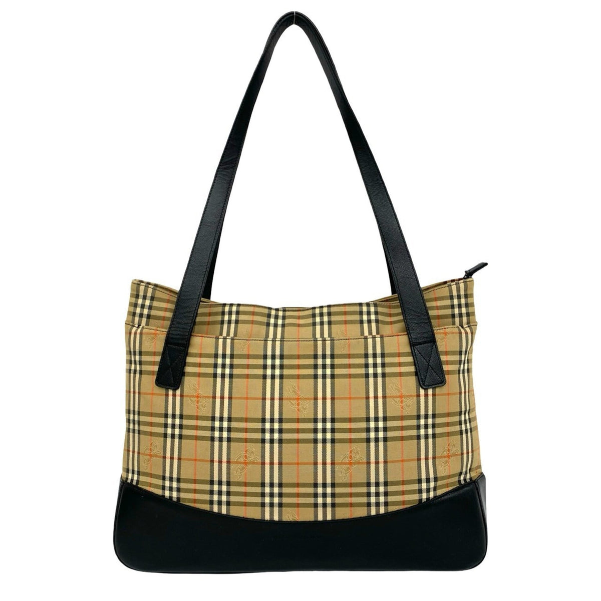 Burberry Beige Black Canvas Leather Handbag Tote Bag (Pre-Owned)