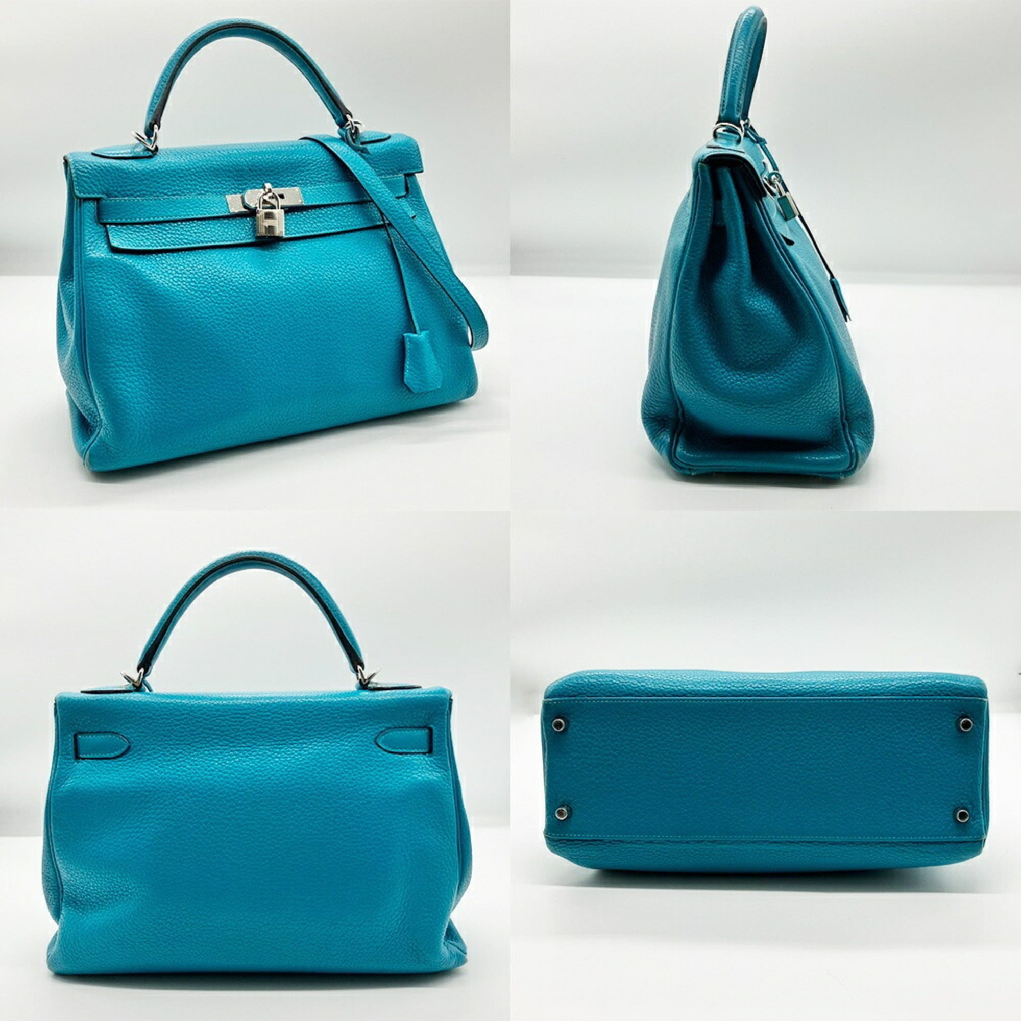 Hermes Kelly Turquoise Blue Taurillon Clemence Leather Handbag Shoulder Bag (Pre-Owned)