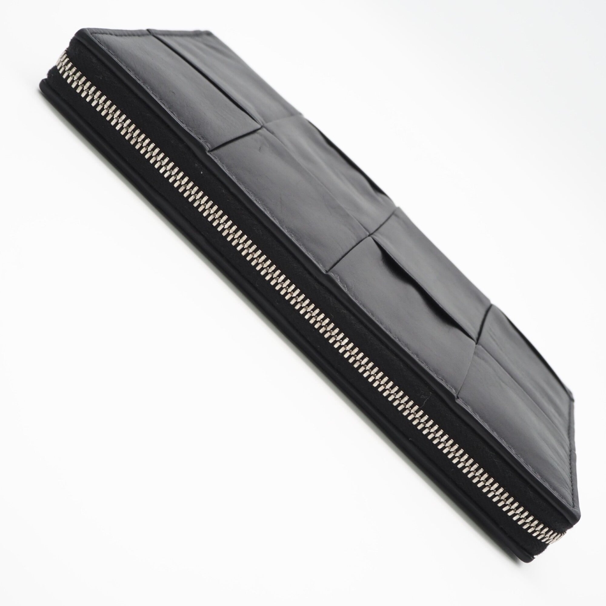 Bottega Veneta Black Nylon Leather Long Wallet (Bi-Fold) (Pre-Owned)
