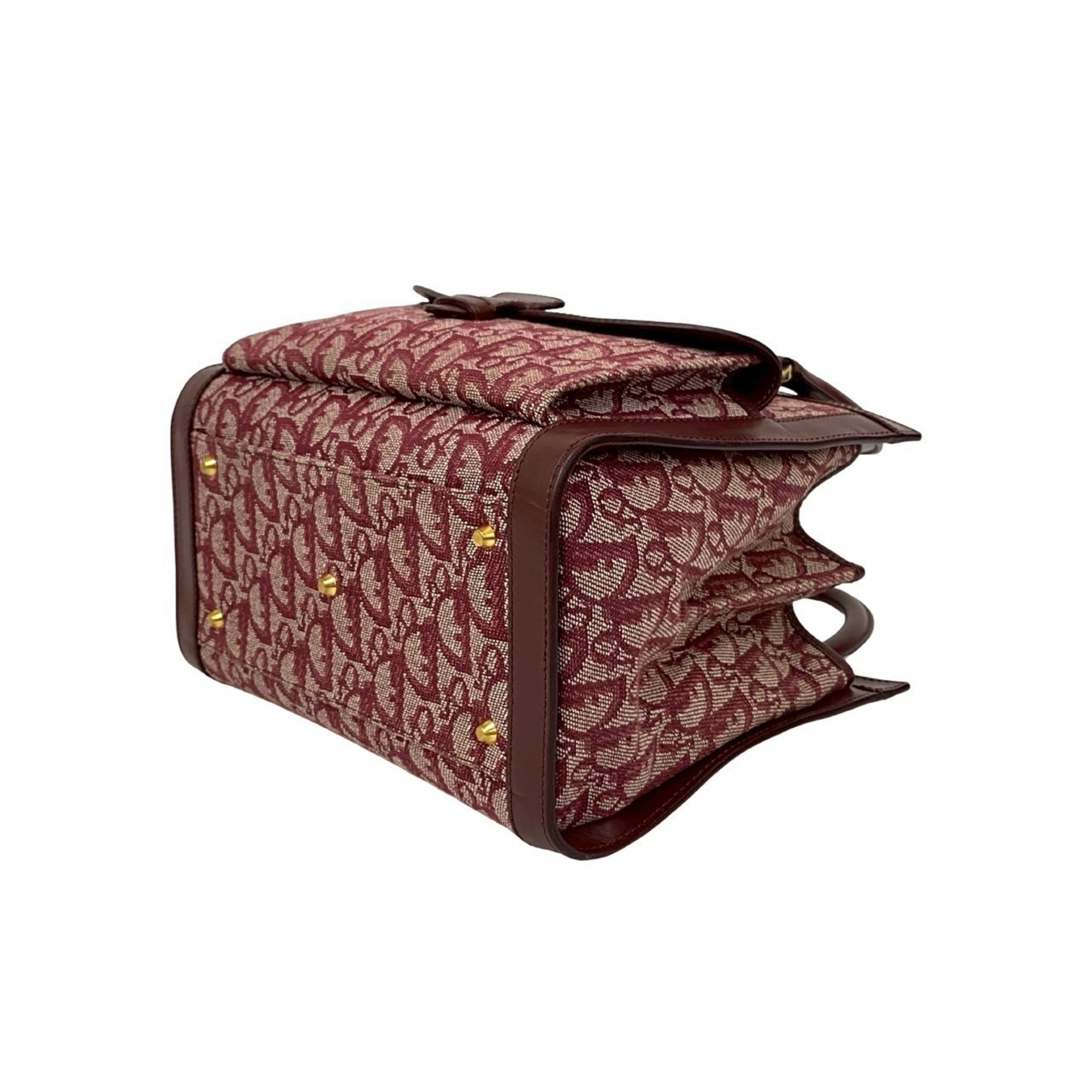 Christian Dior Red Color Wine Canvas Leather Handbag Tote Bag (Pre-Owned)