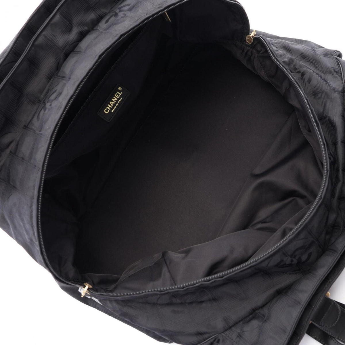 Chanel Black Leather Nylon Canvas Boston Bag Handbag (Pre-Owned)