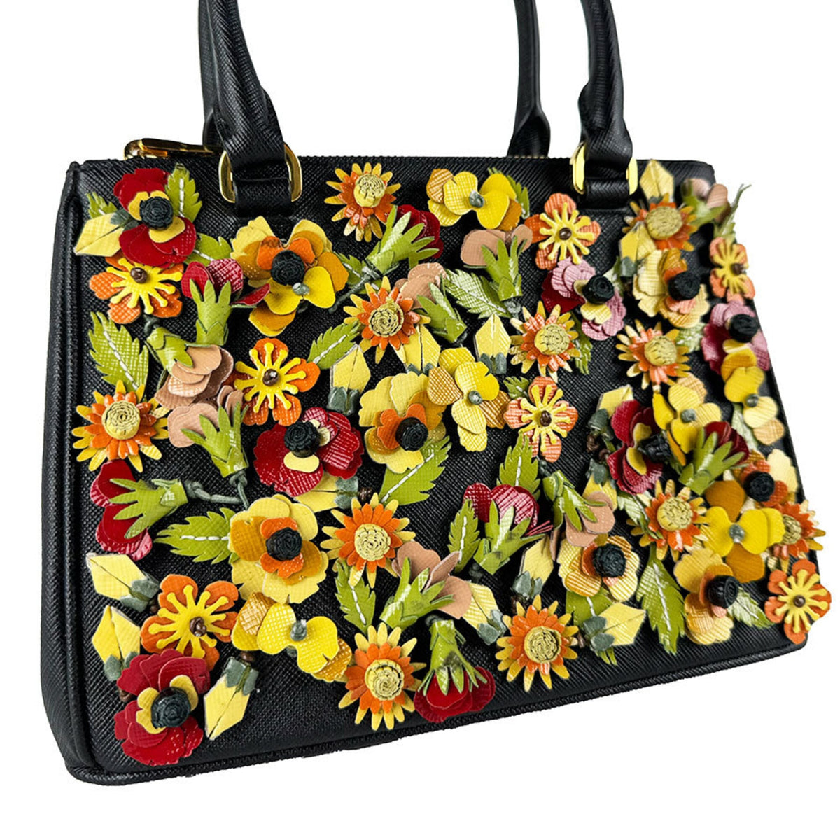 Prada Black Multi-Color Patent Leather Leather Handbag Shoulder Bag (Pre-Owned)
