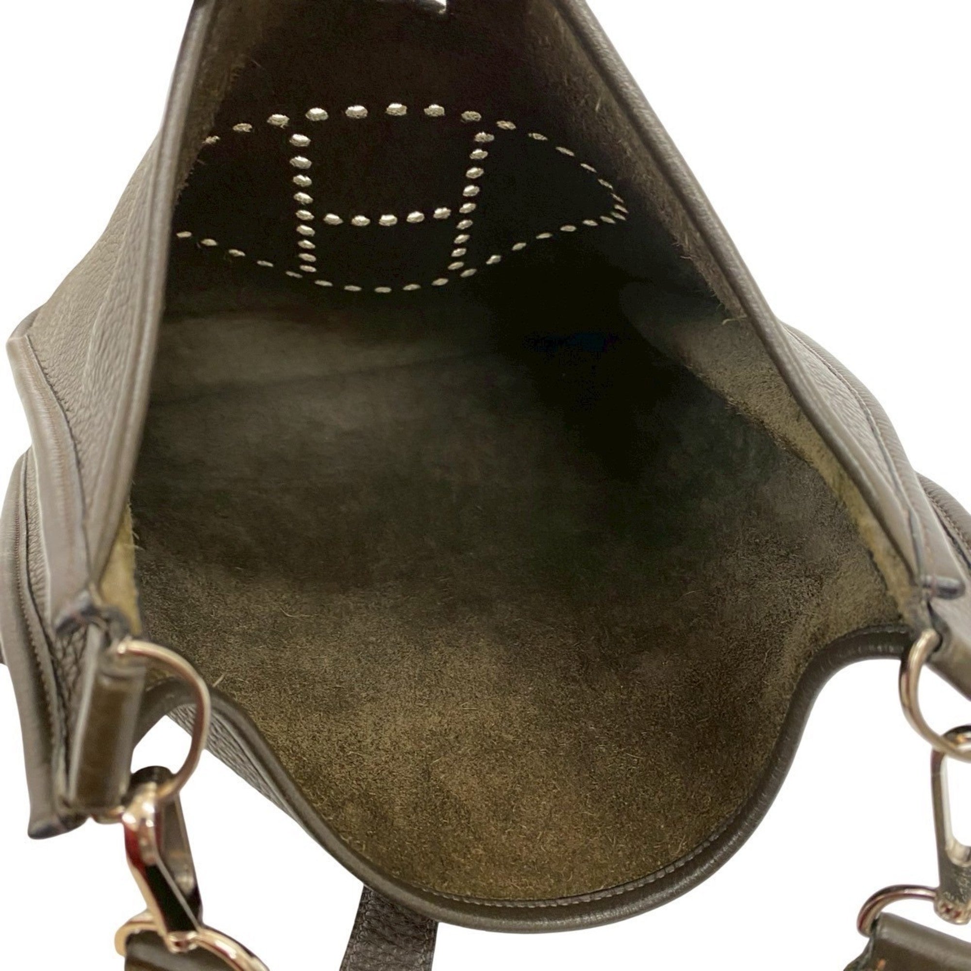 Hermes Khaki Taurillon Clemence Leather Pochette Shoulder Bag (Pre-Owned)