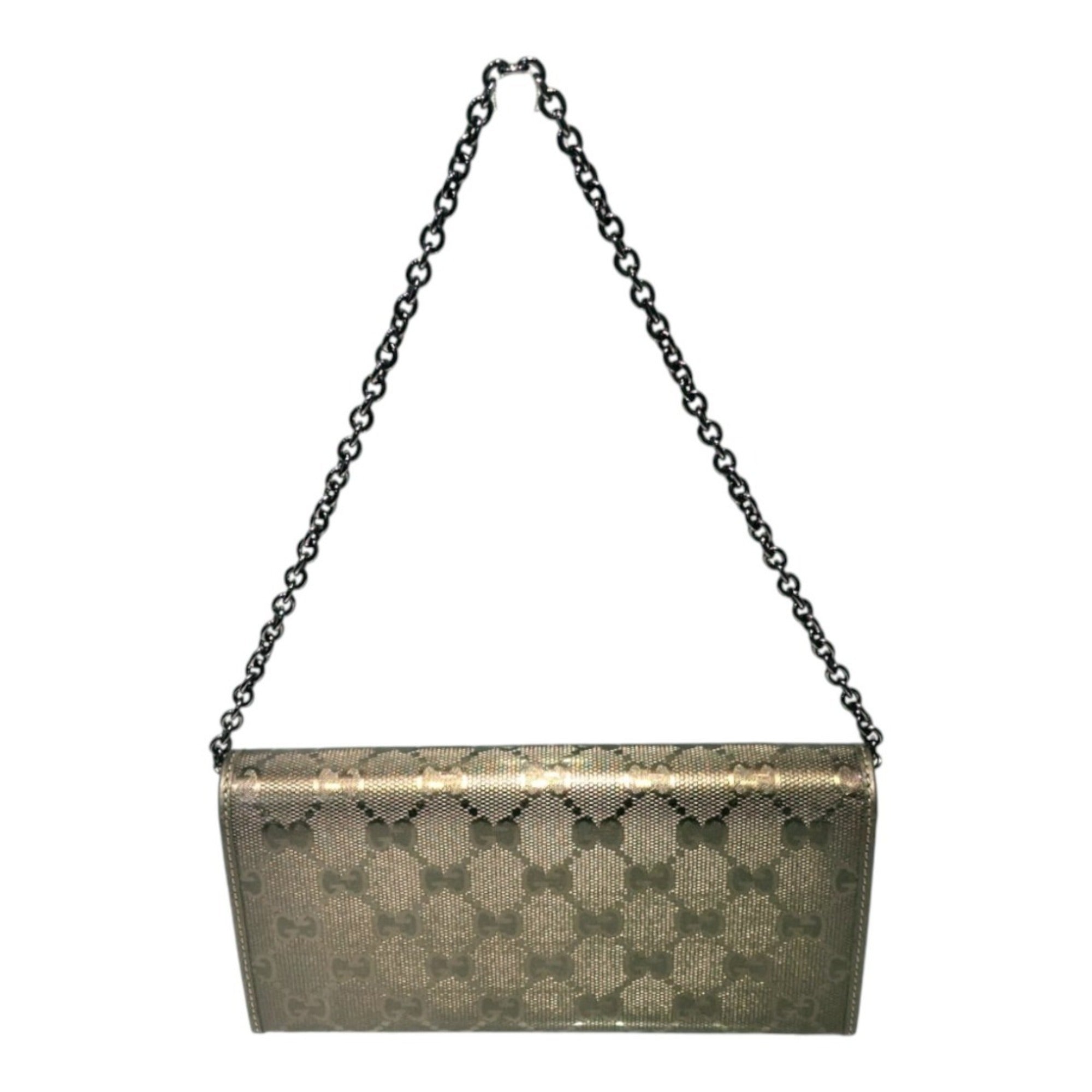 Gucci Gold Gg Imprimé Pvc Leather Chain/Shoulder Wallet (Pre-Owned)